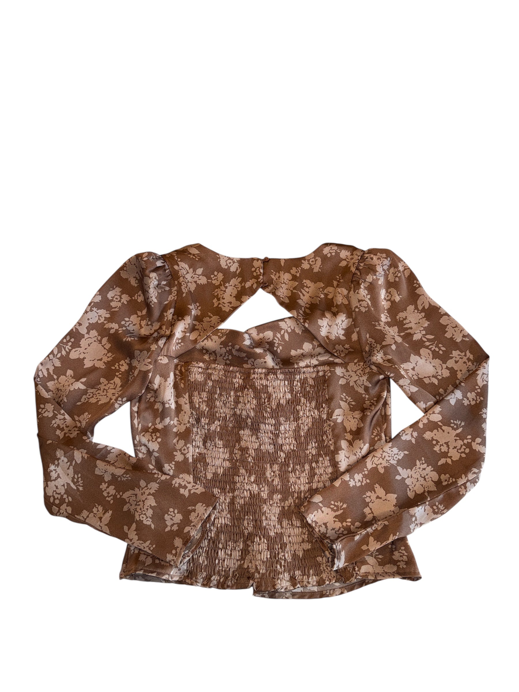 brow beige astr floral ls blouse, m