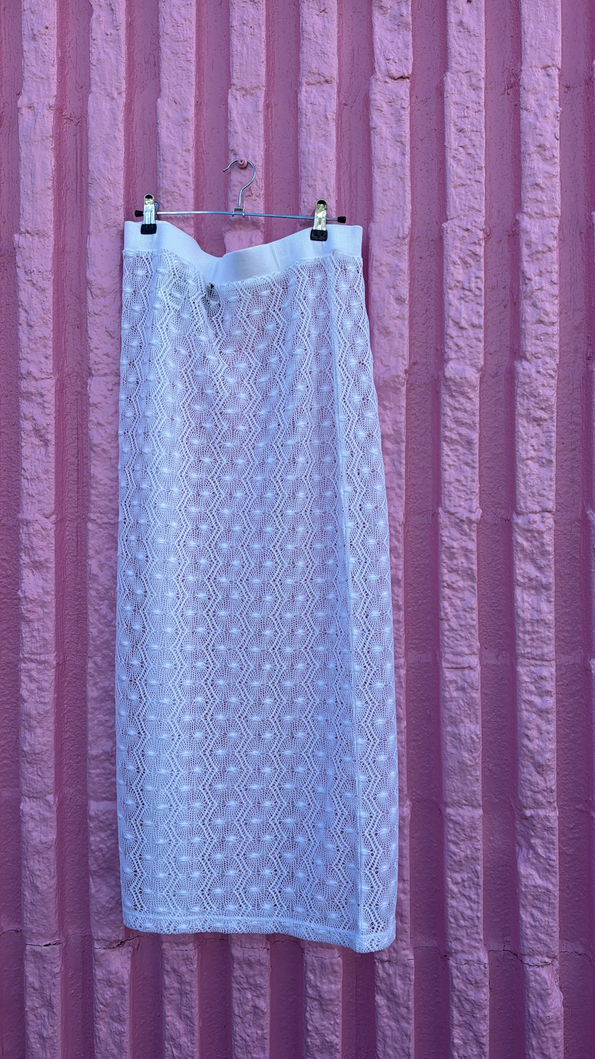 white divided crochet maxi skrit, L
