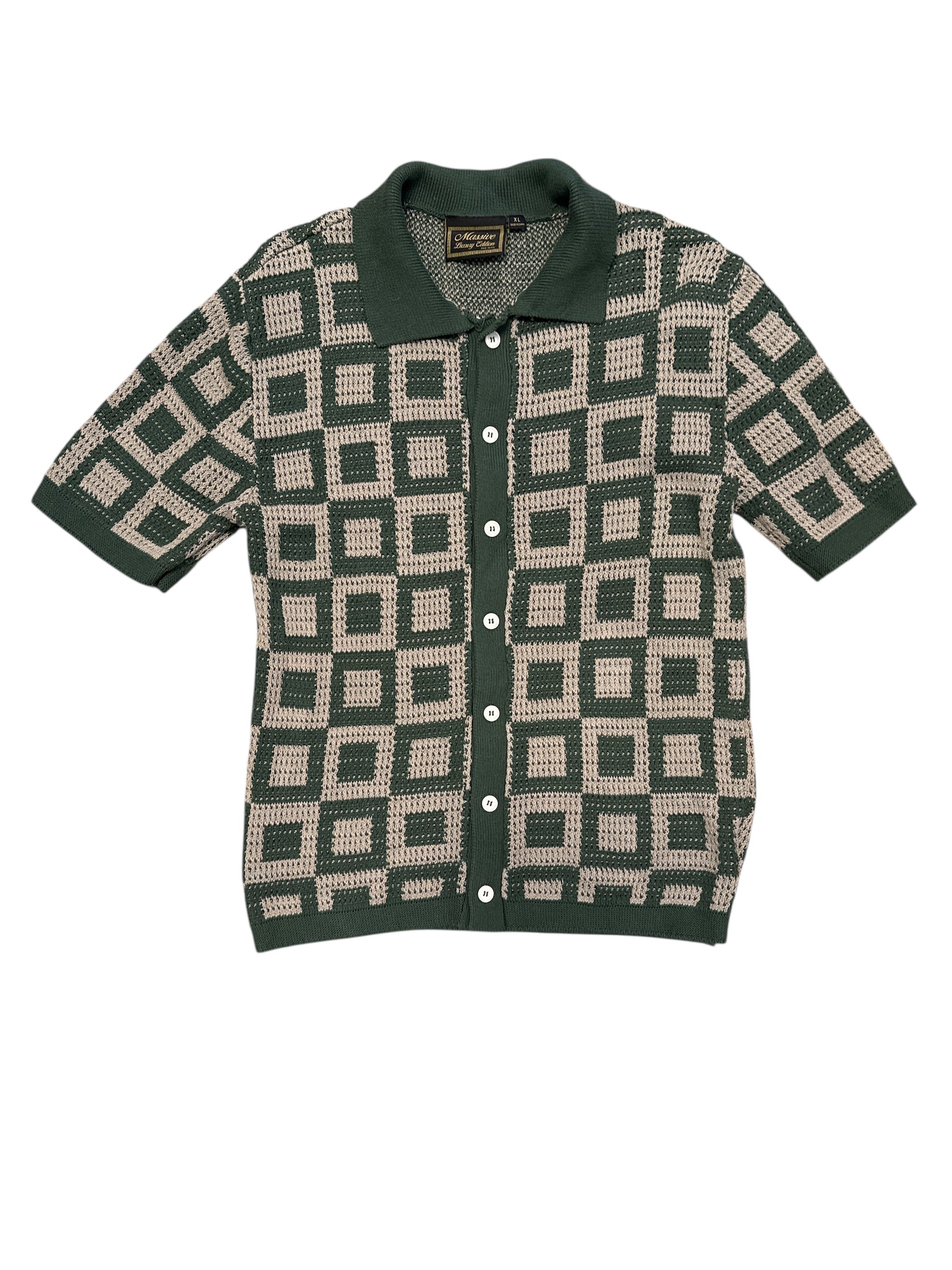 green massive funky knit polo, XL