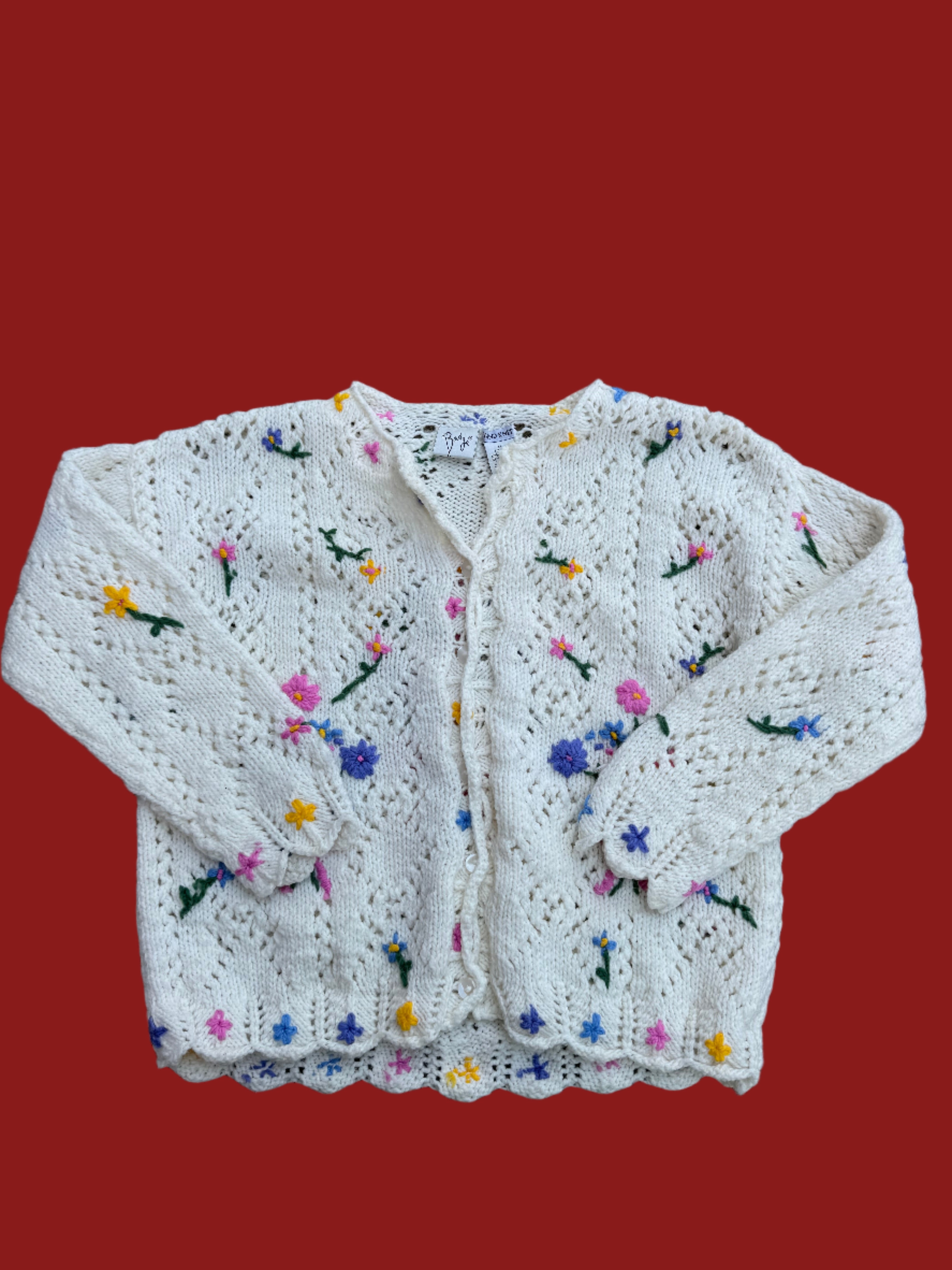 white badge floral embroider sweater, M