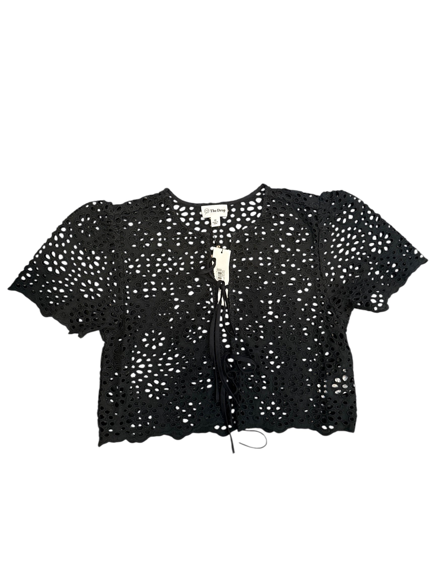 black the drop crochet tie front ss top, xs