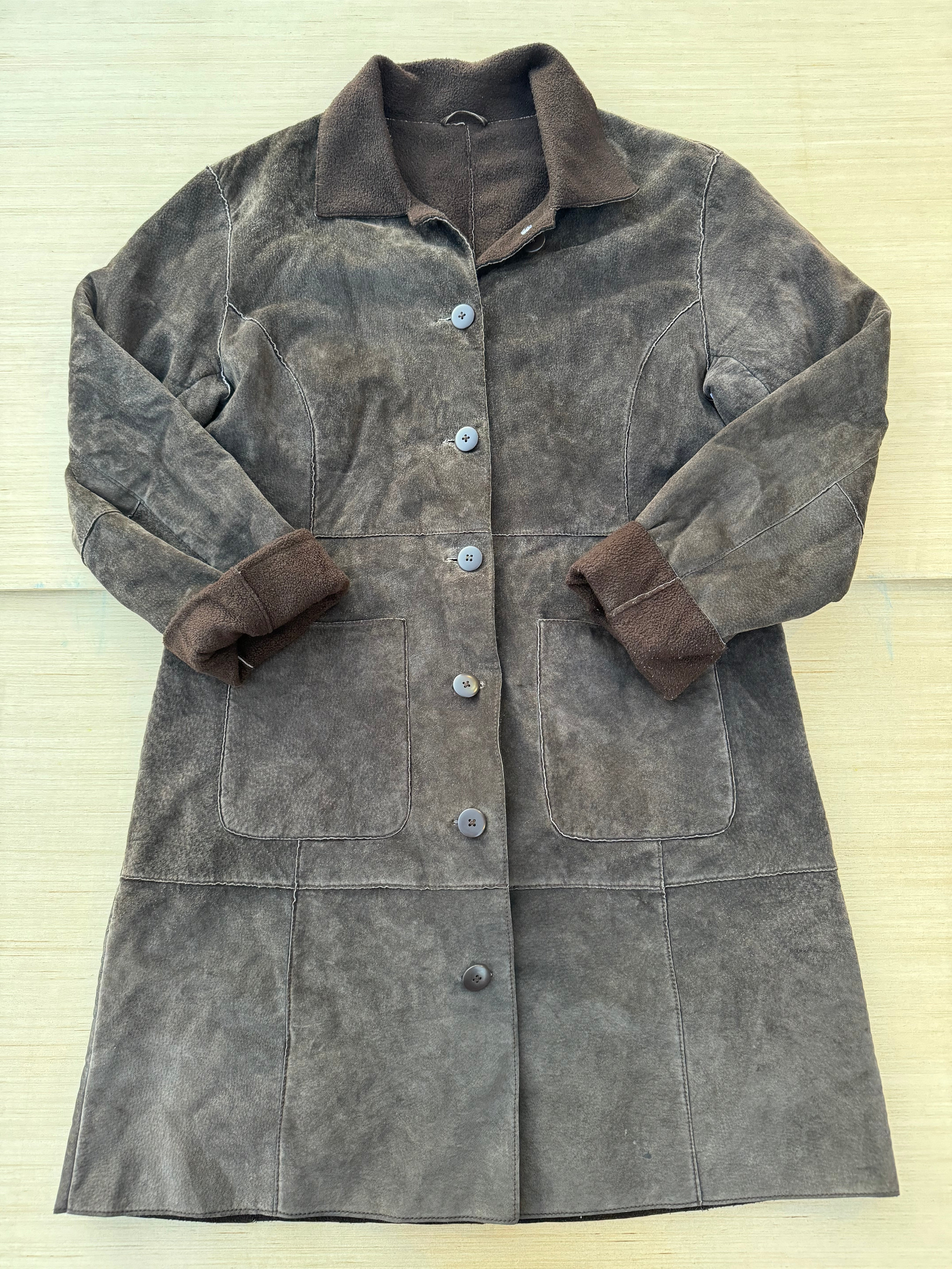 brown coldwater creek Vtg genuine suede long coat, m