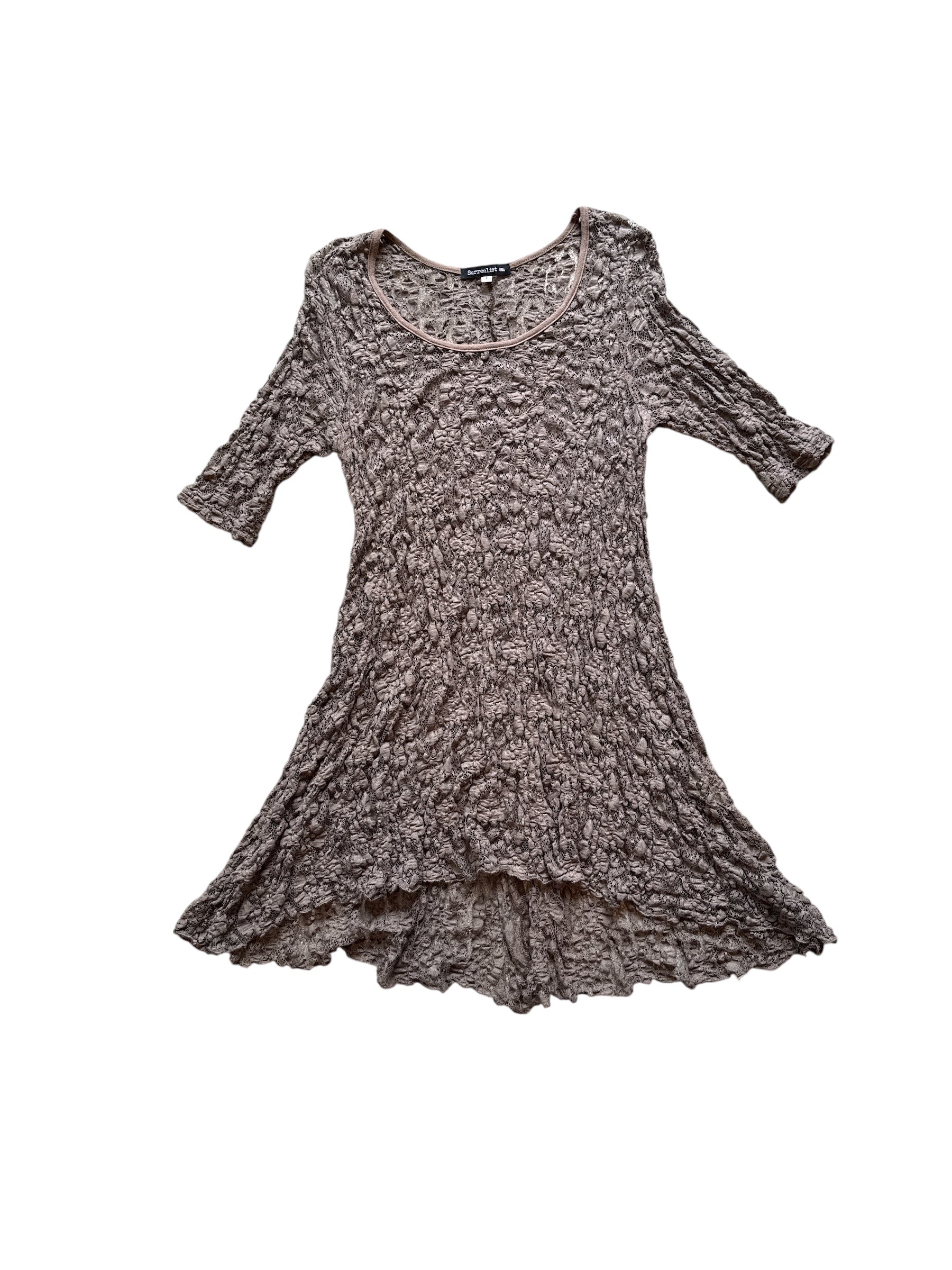 brown surrealist lace stretchy top, XL