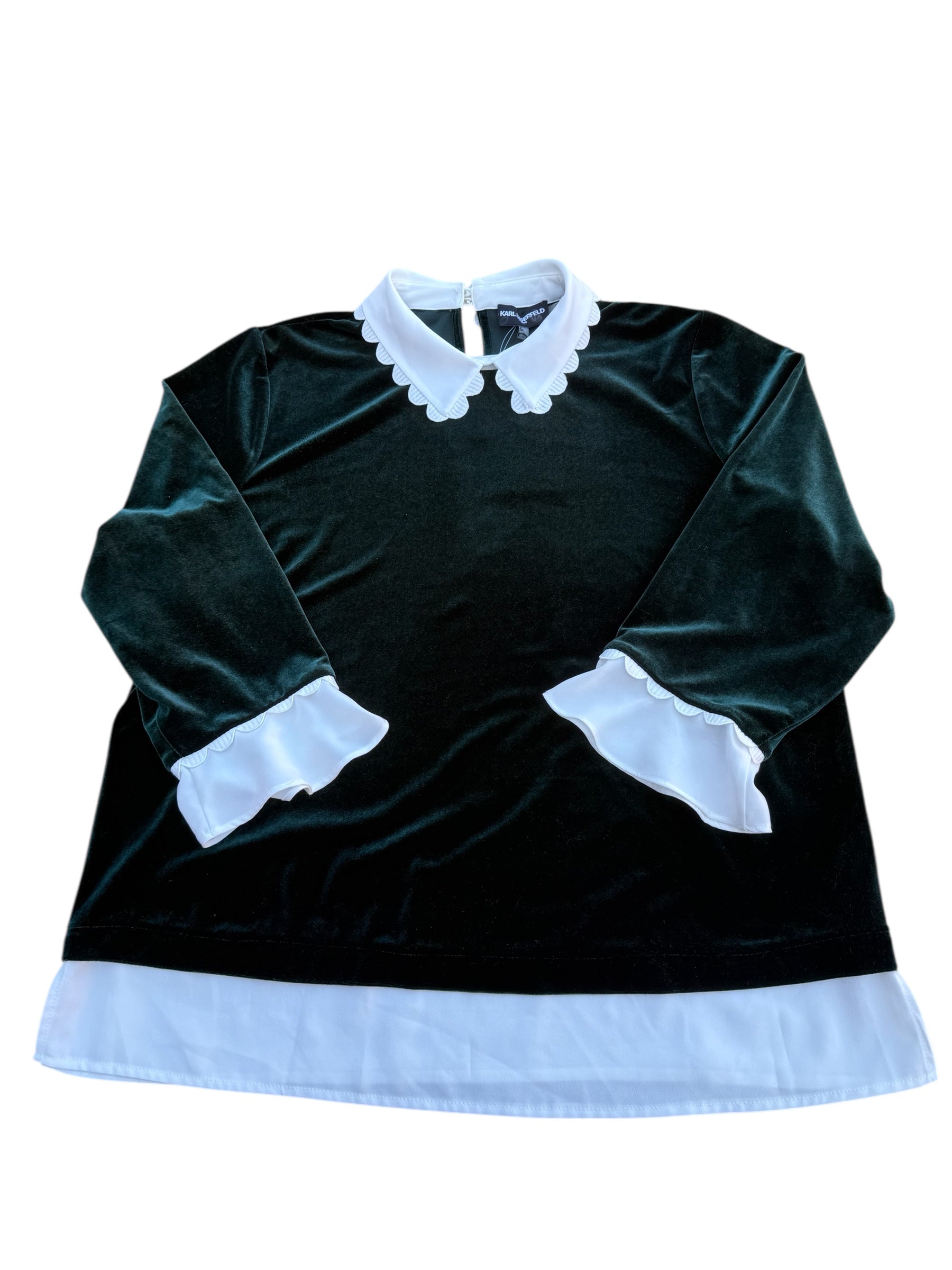 green karl lagerfeld nwt velour scallop collar top, L
