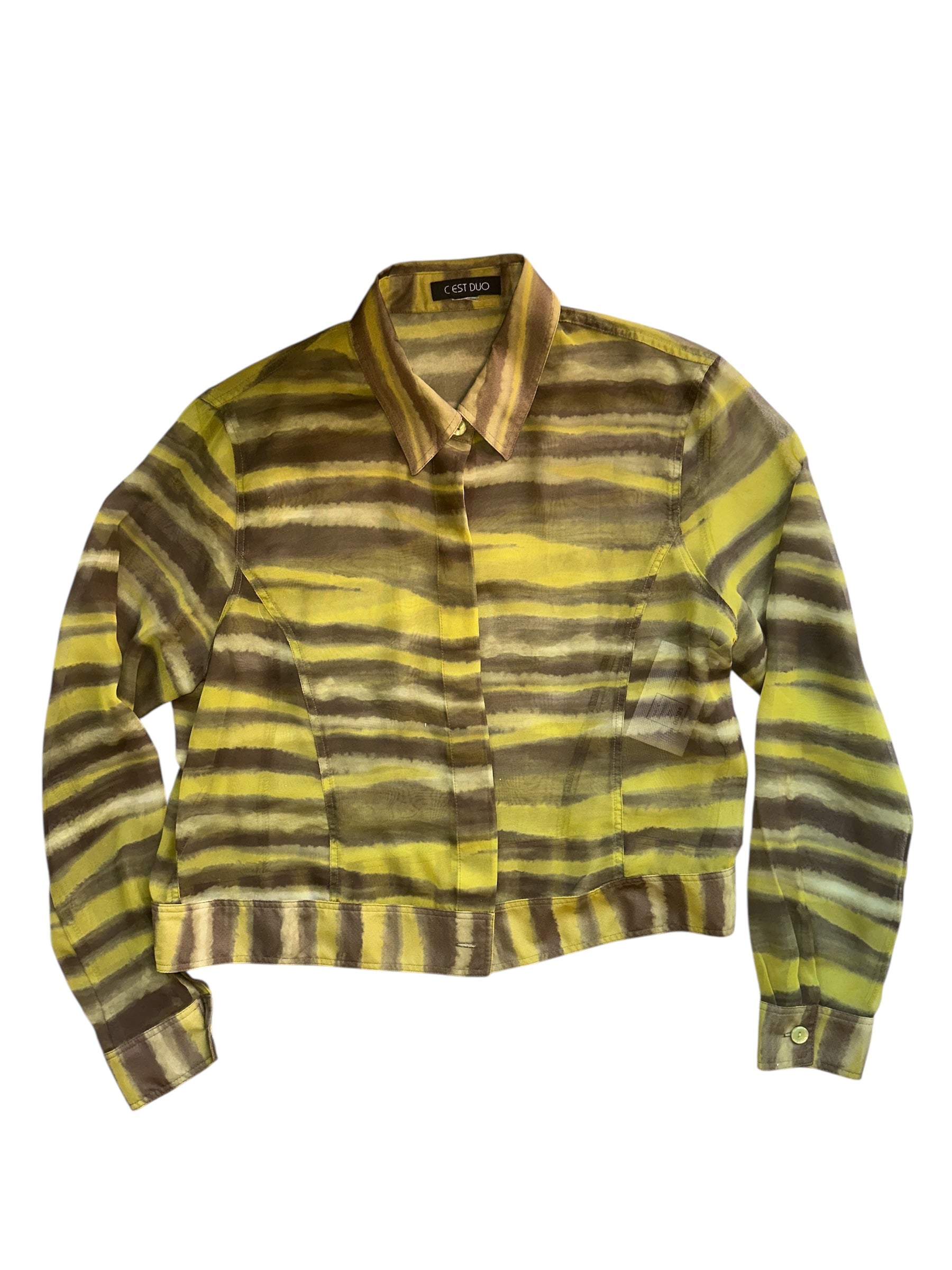 green cest duo mesh patterned button down