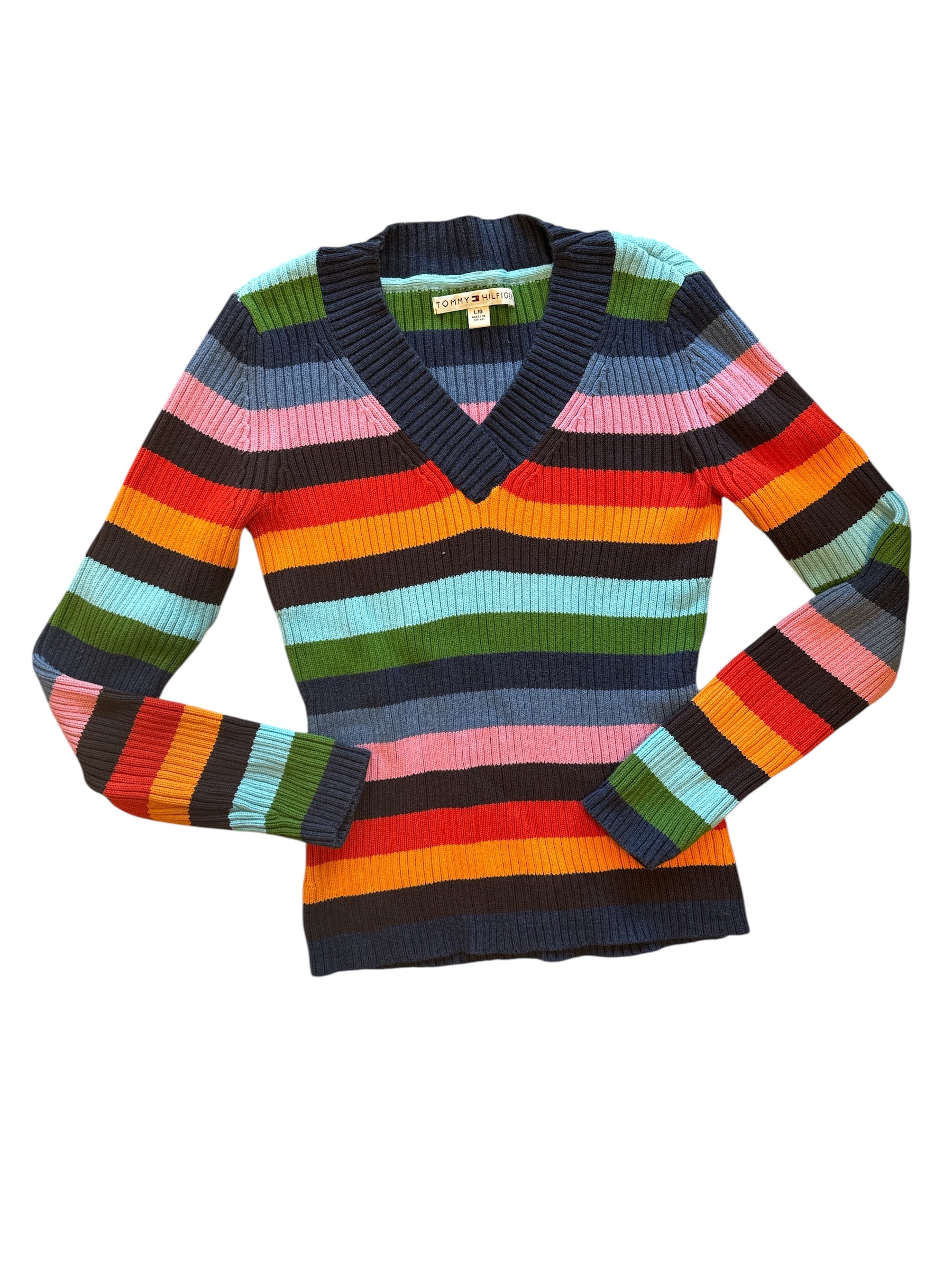 multi Tommy Hilfiger striped ribbed sweater, l