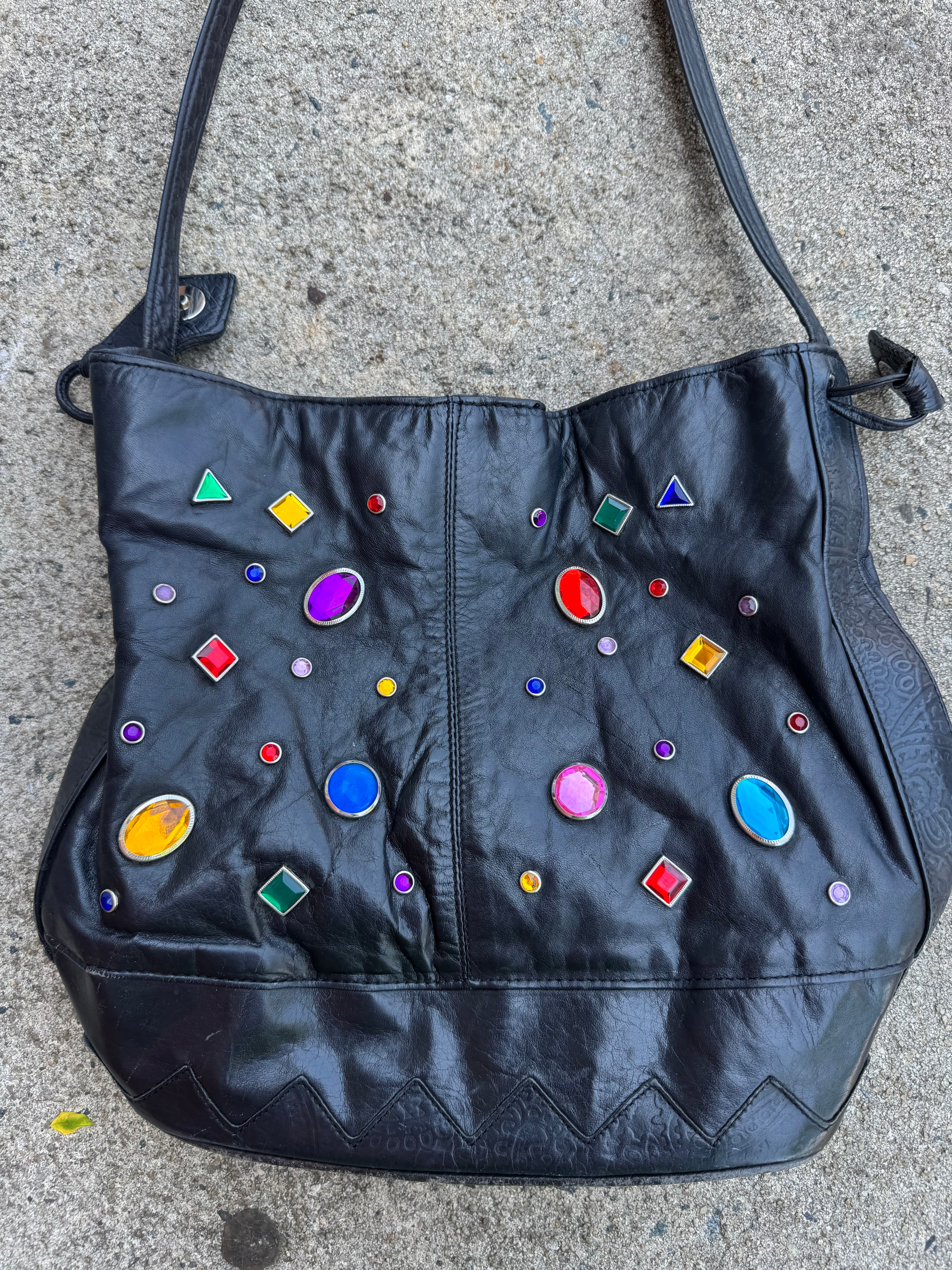 black  bedazzled leather bag