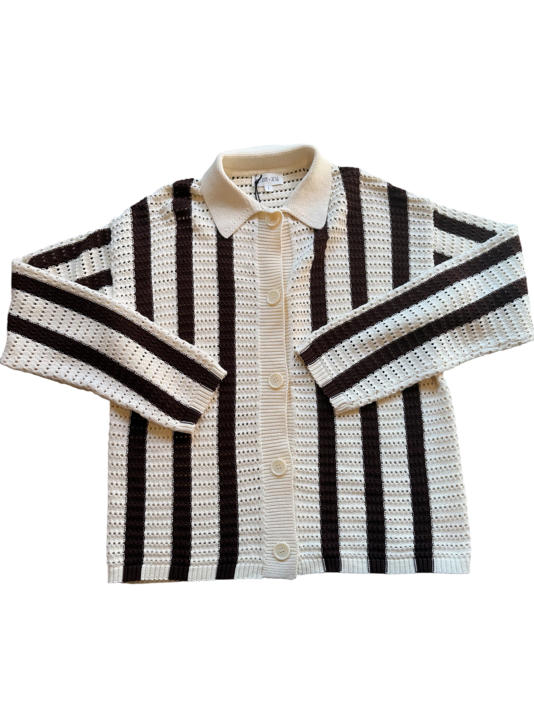 brown cream whiteroom +cactus striped sweater, small