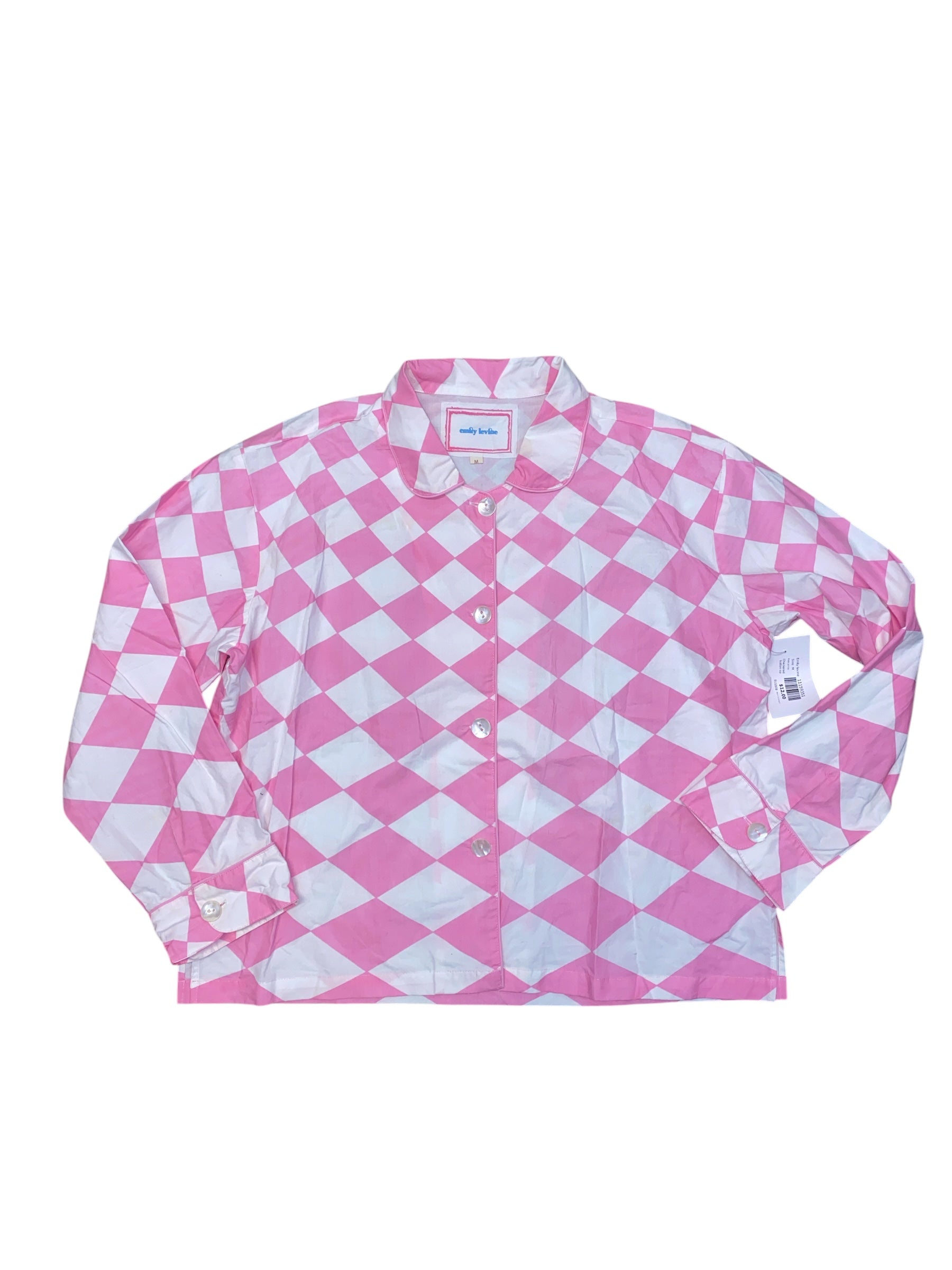 Pink white Emily levine Checkered button up, M