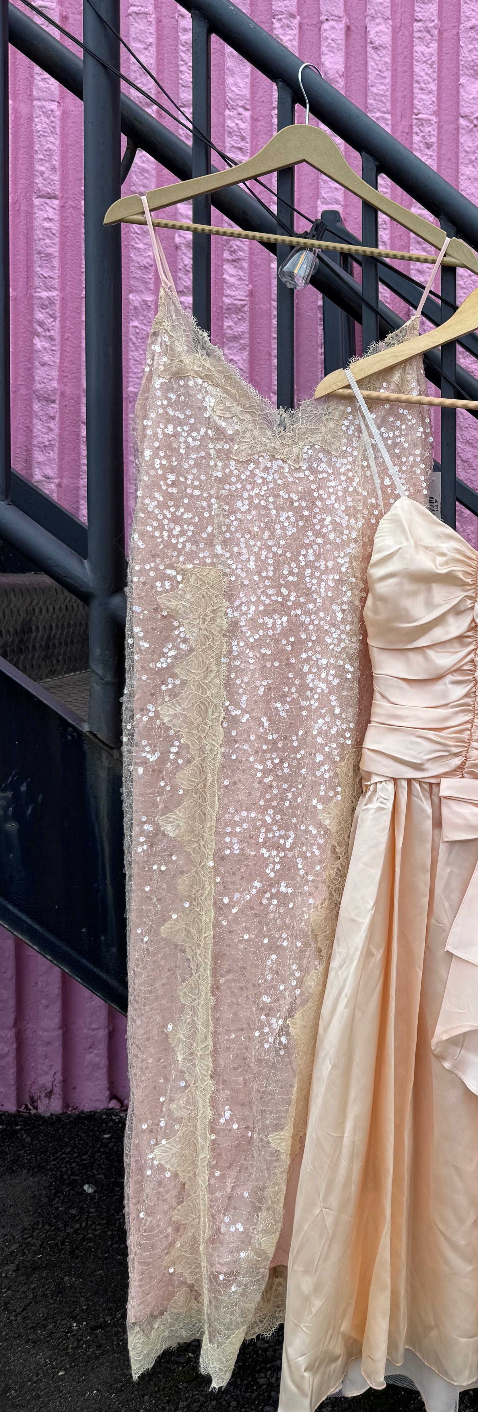 pink en elly sequin lace tank maxi dress, m