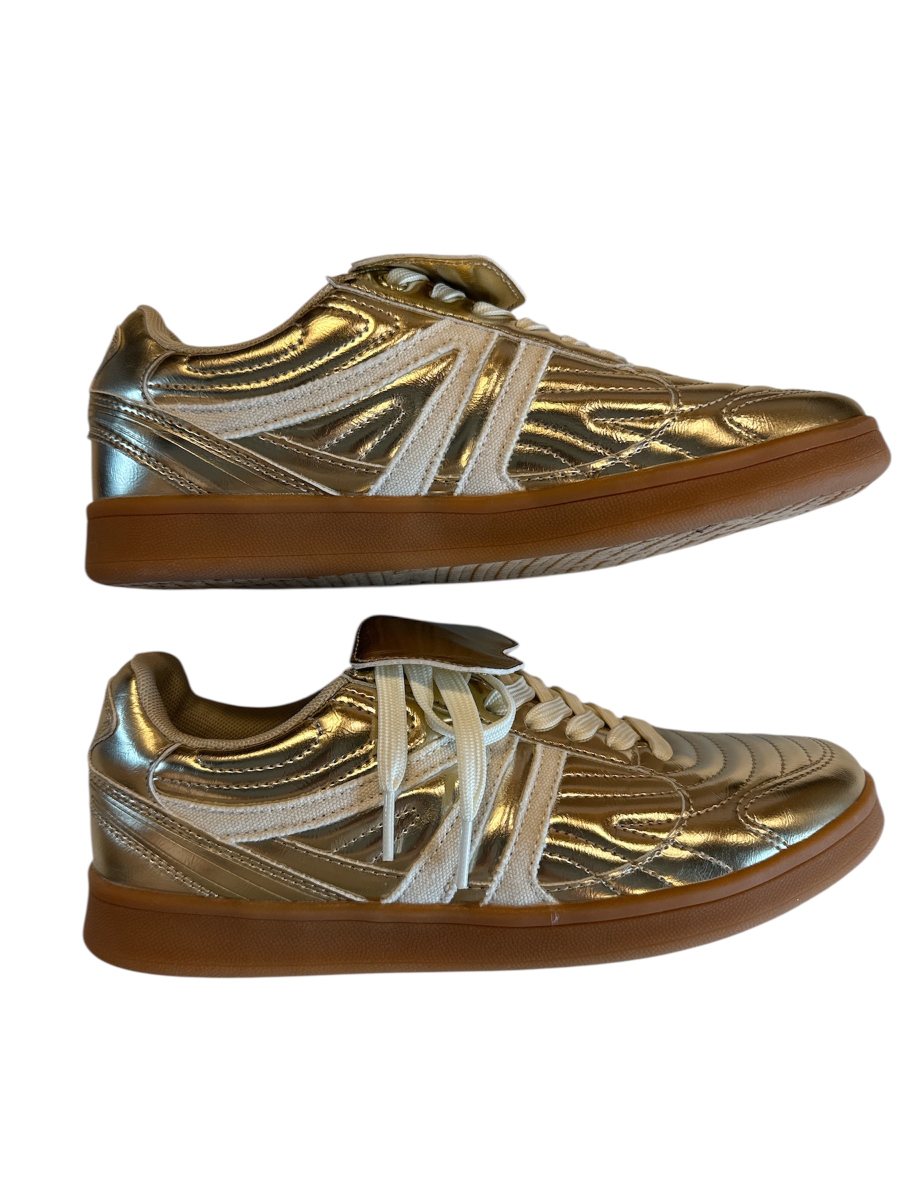 gold steve madden shiny metallic sneakers, 10