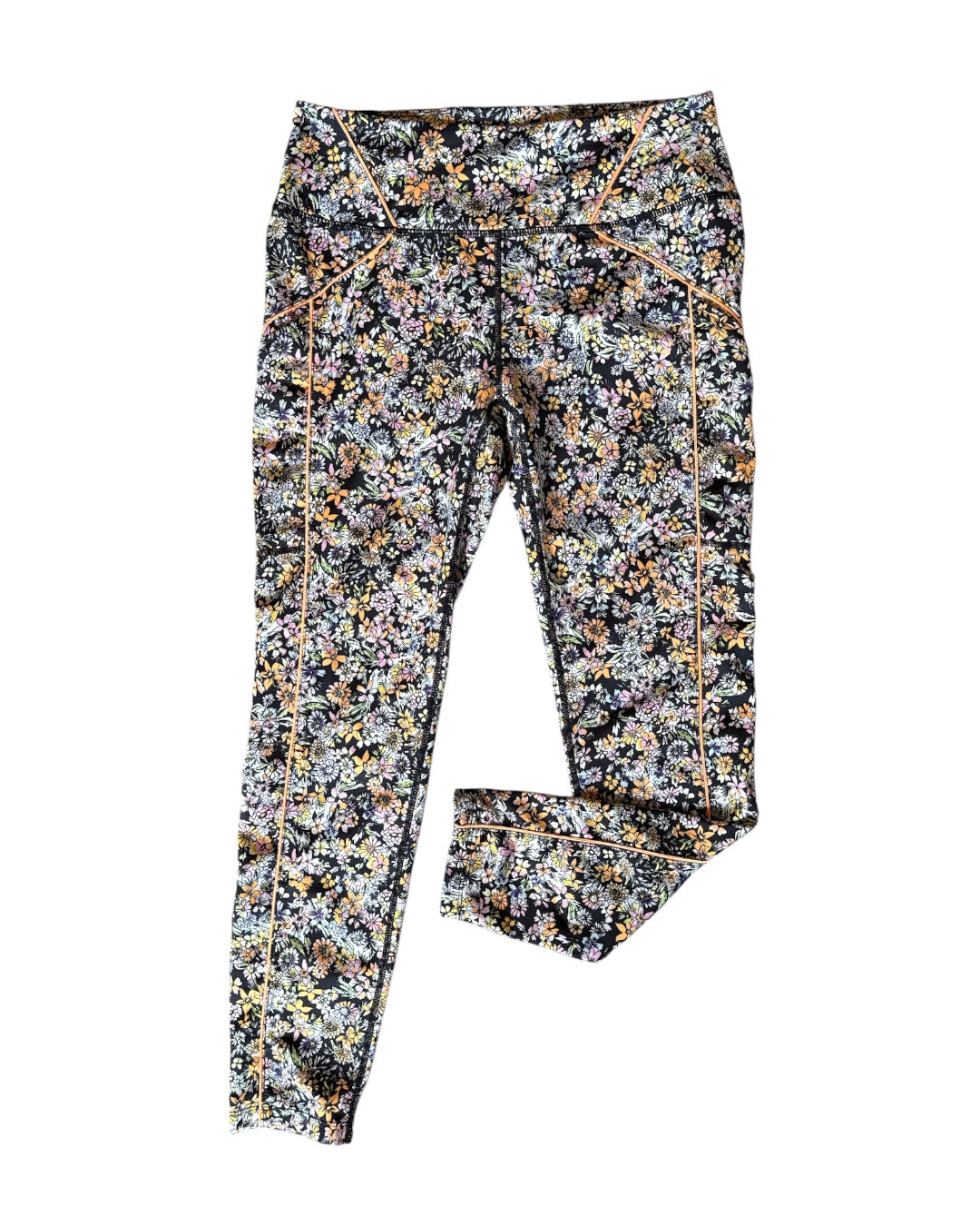 black orange purple free people floral athletic leggings, m