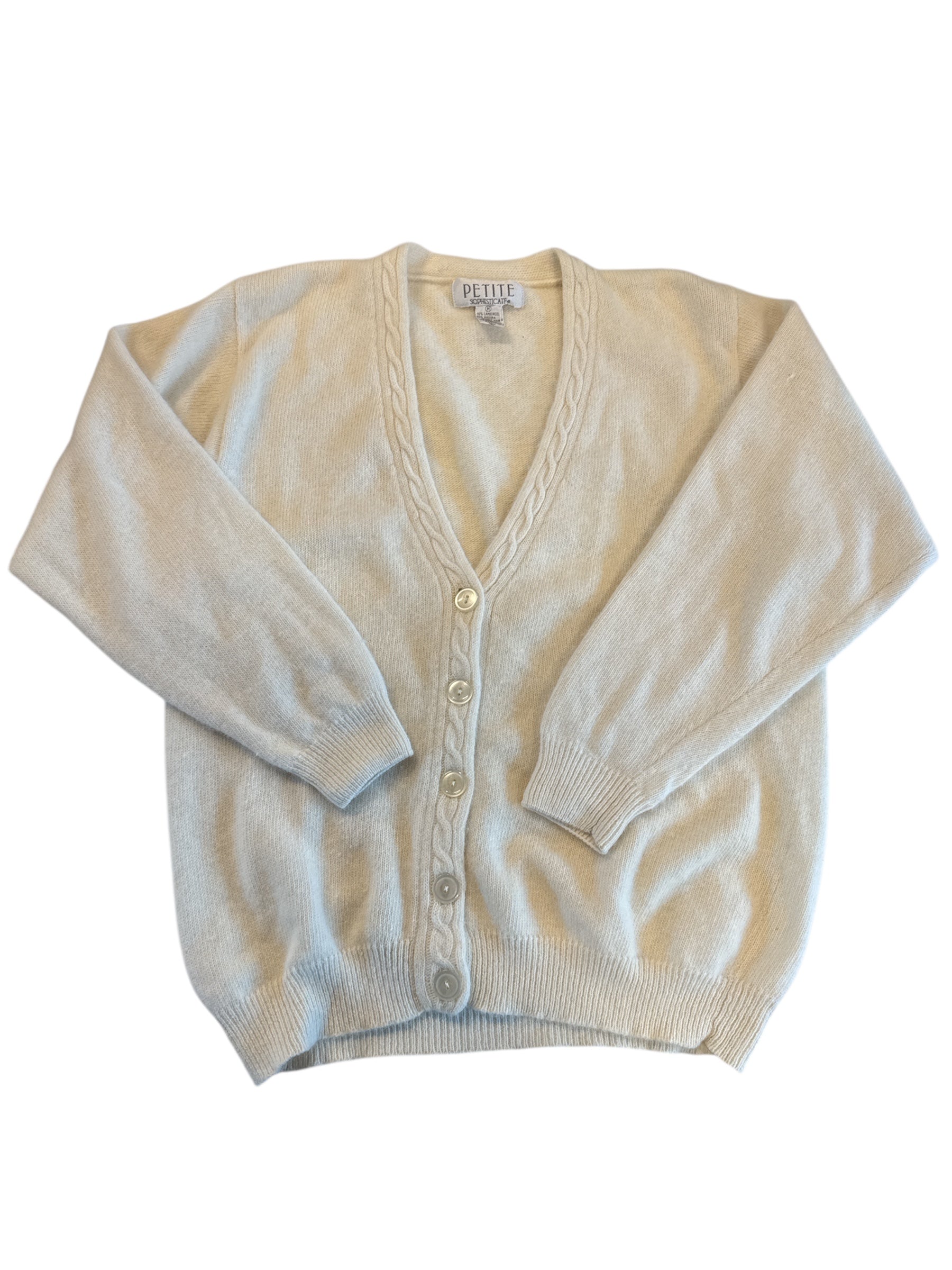 white petite sophistocate lambswool angora vintage cardigan, m