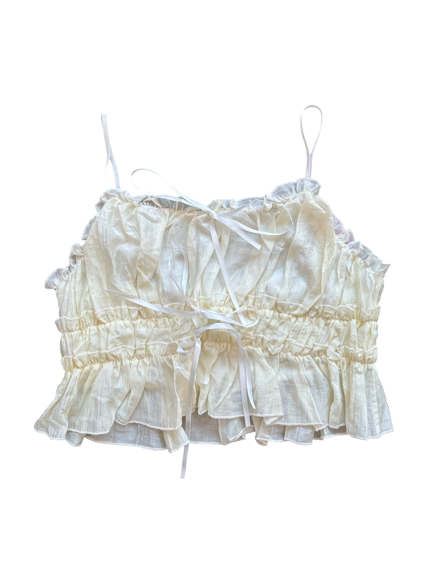 pale yellow  smocked tank top, L