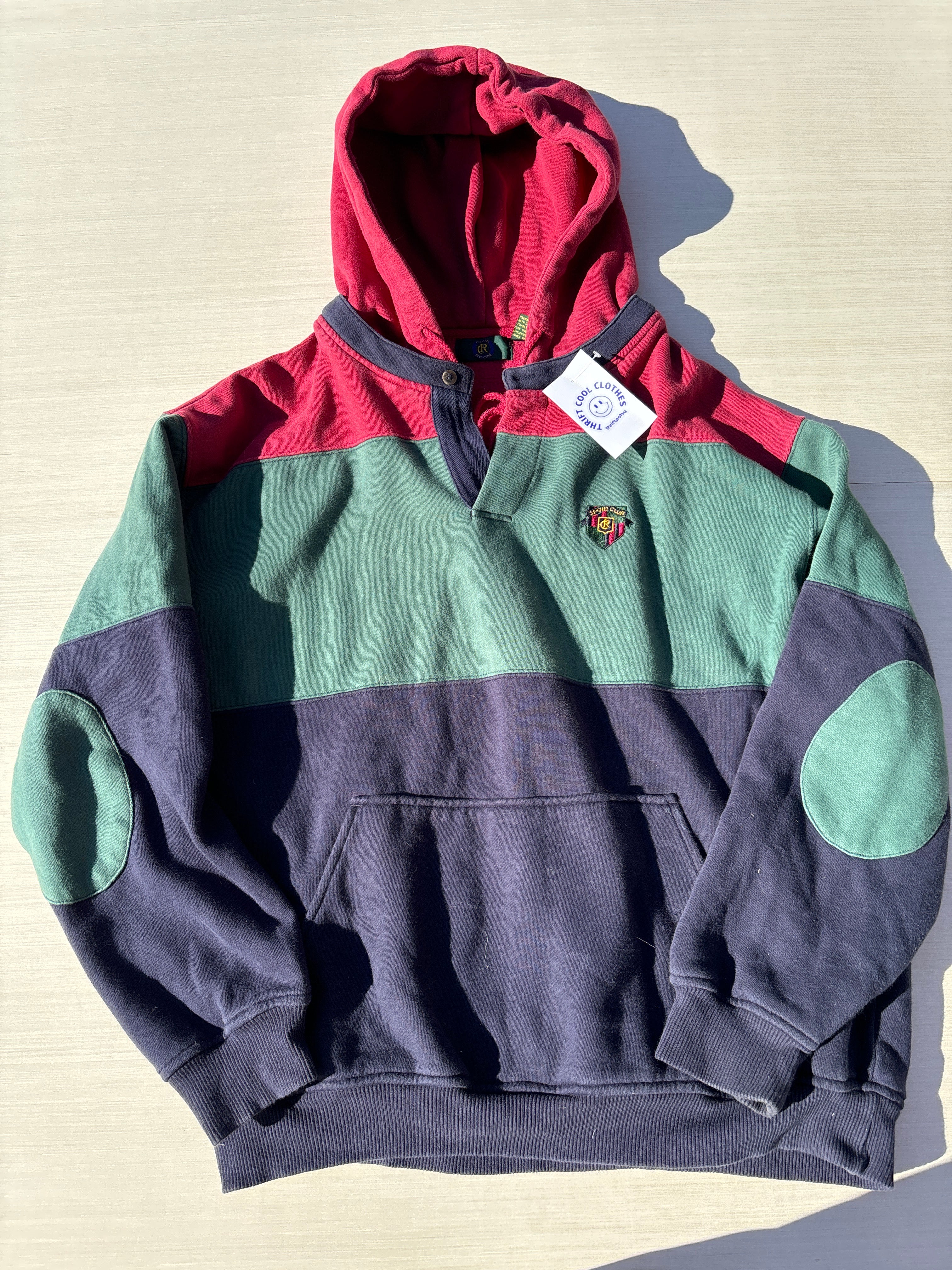 red green maroon club room colorblock hoodie, L