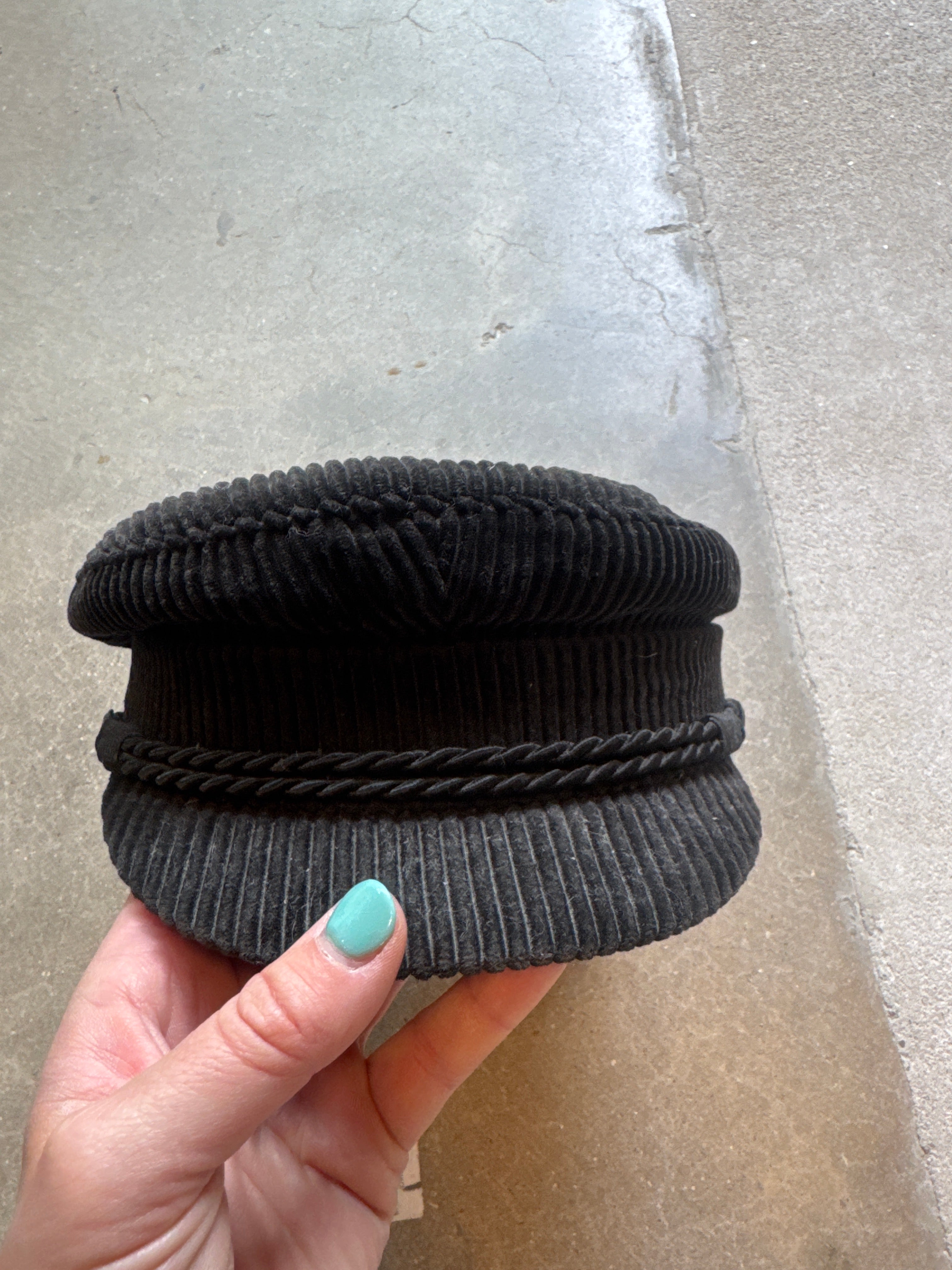 black  corduroy hat