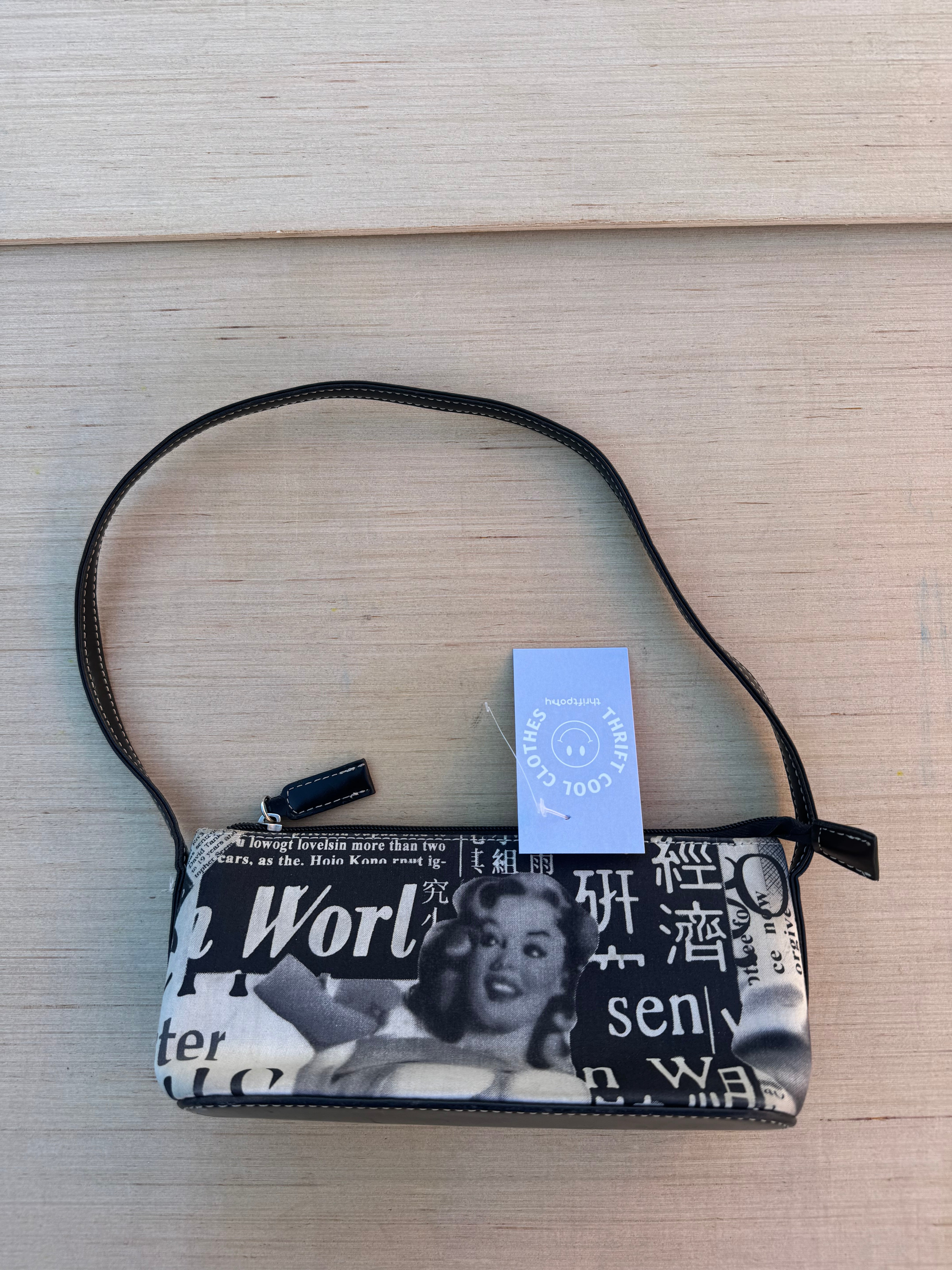 black white  magazine mini purse