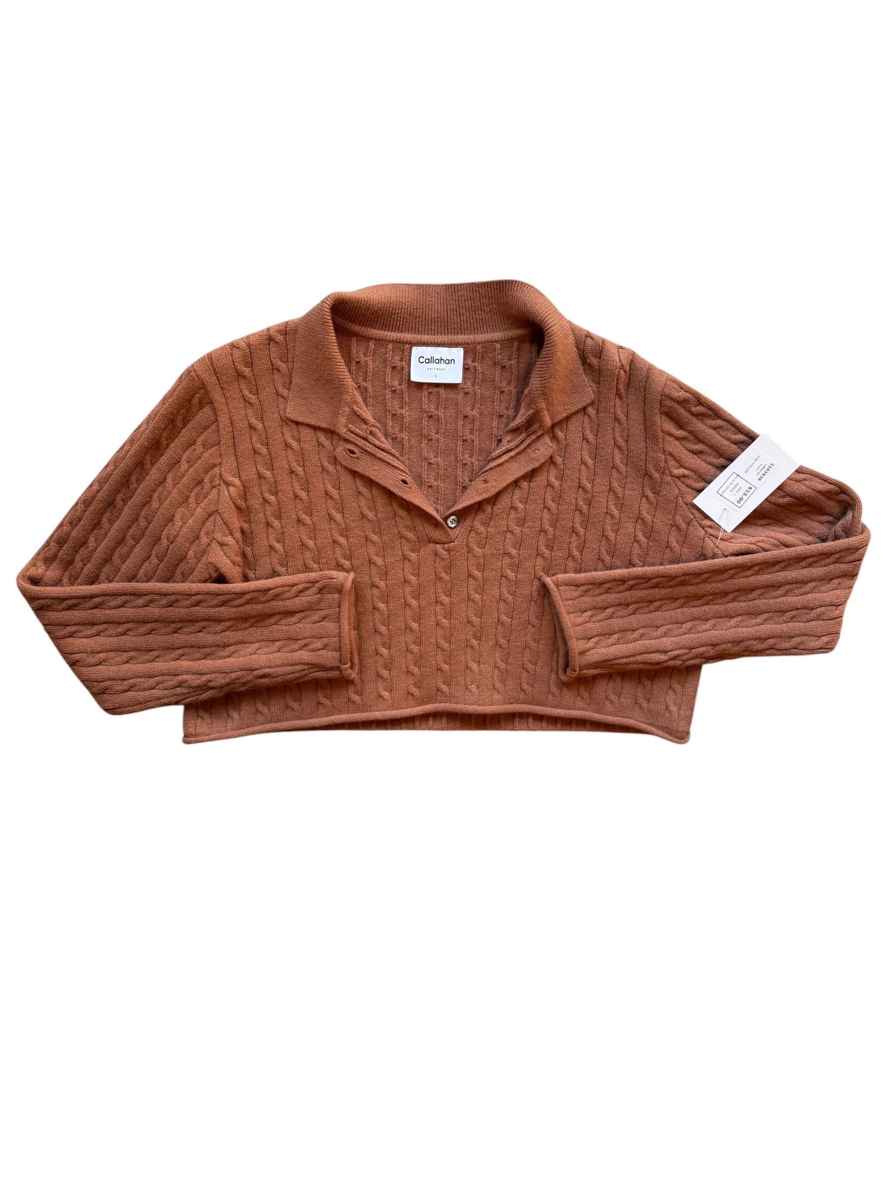 brown callahan crop knit polo, L