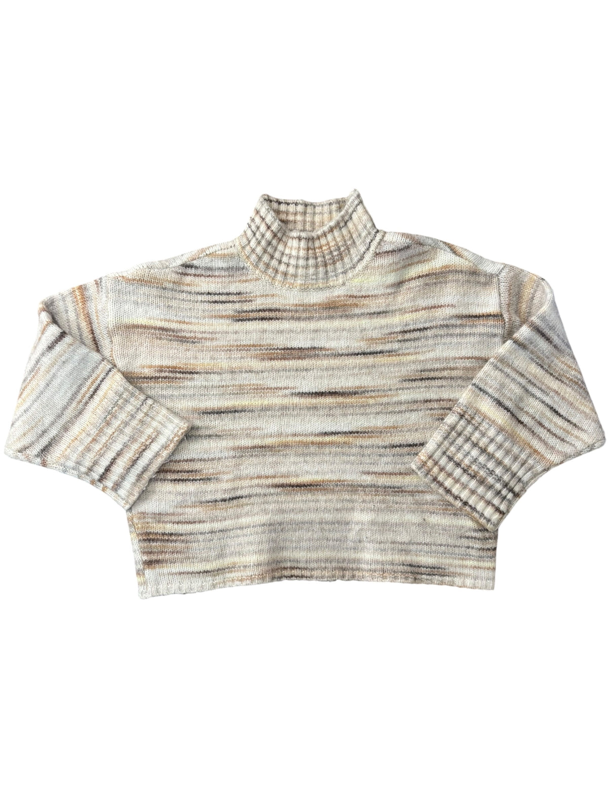 beige gray design history heathered crop turtleneck, L