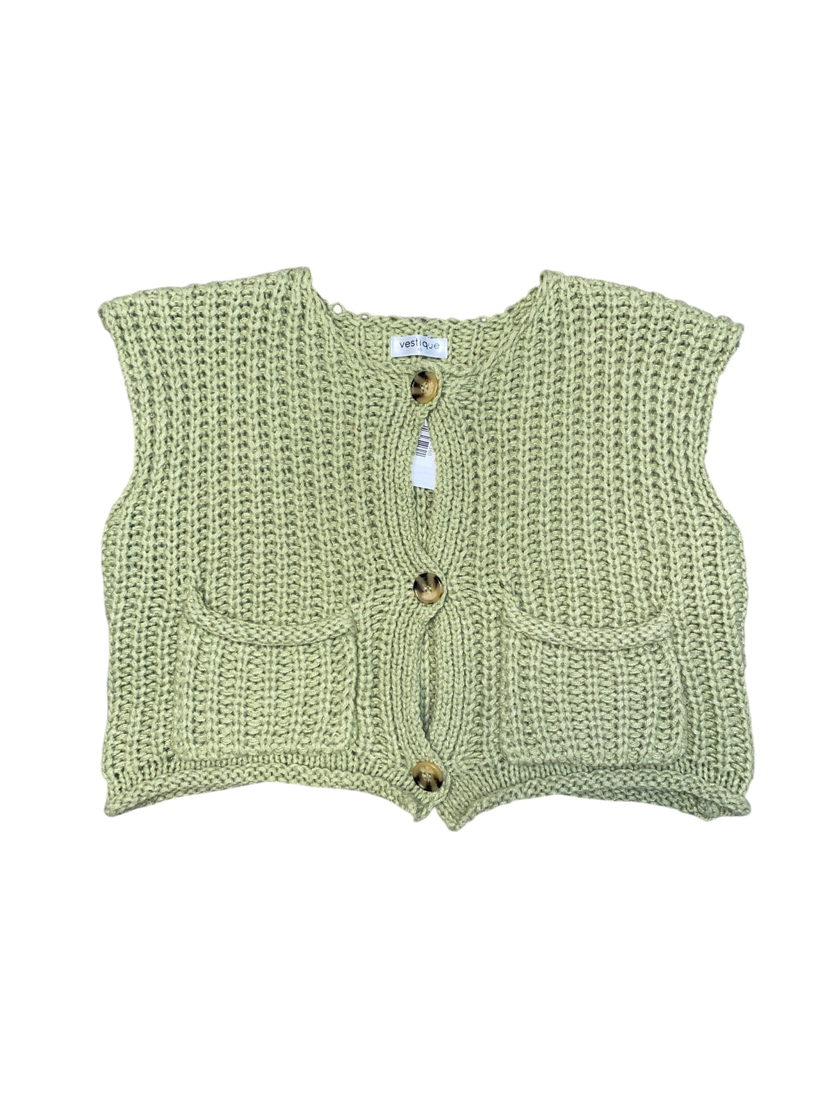 green vestique sleeveless cardi, xs