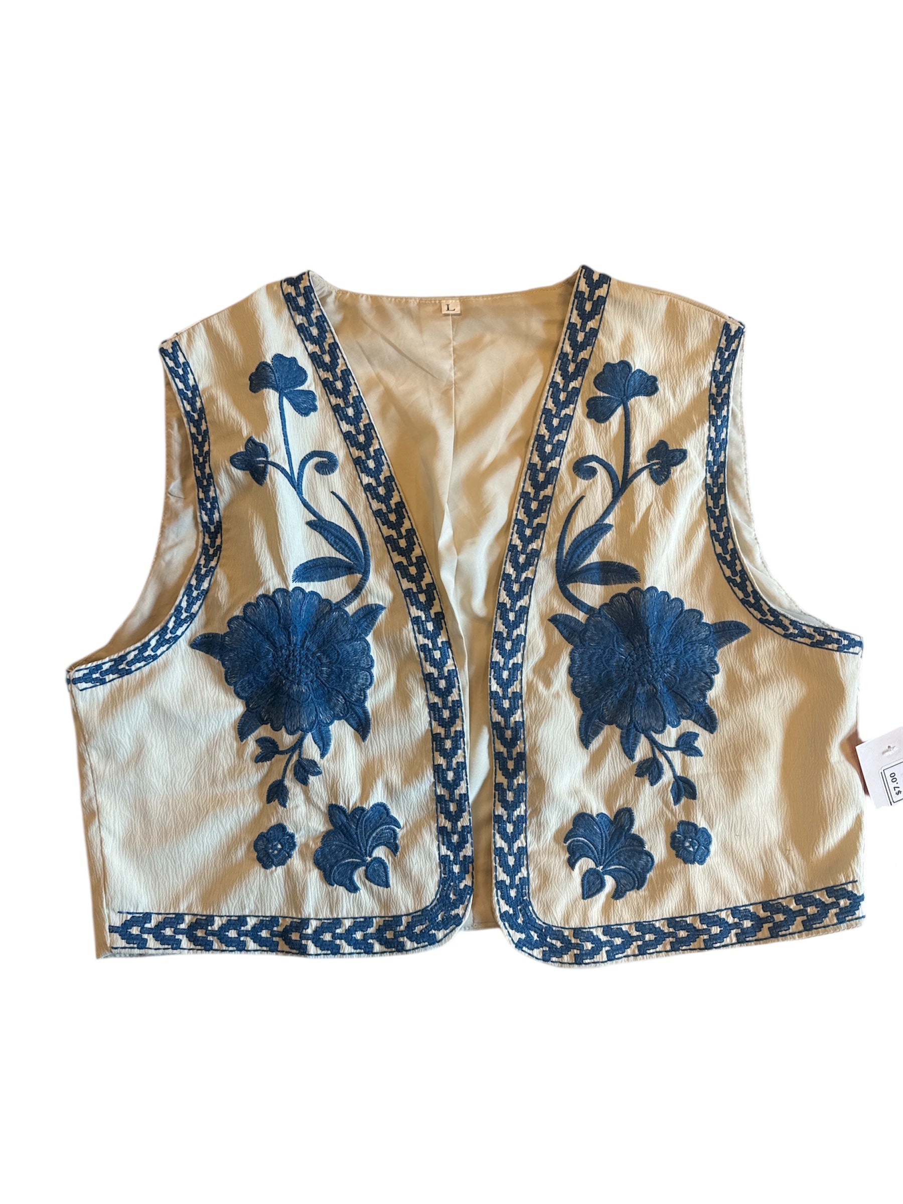 cream  floral vest, L