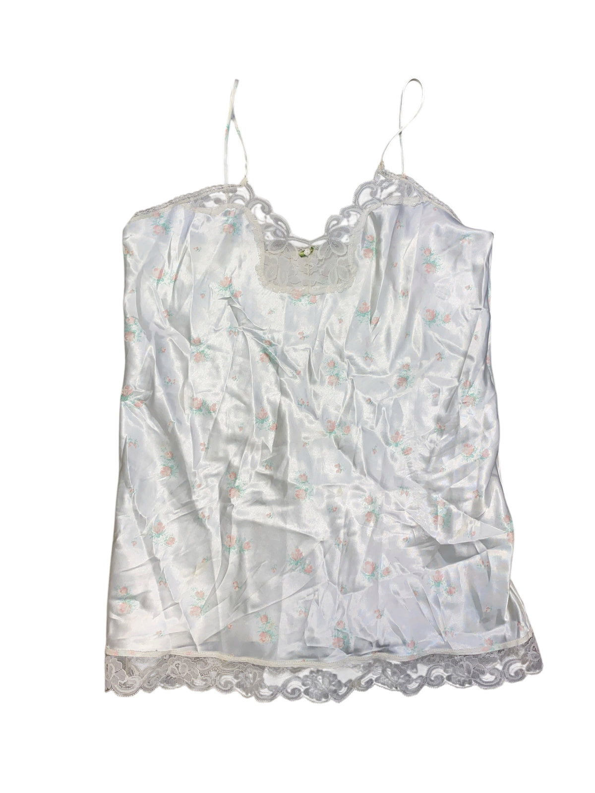 white pink  Rose satin lace slip dress, L