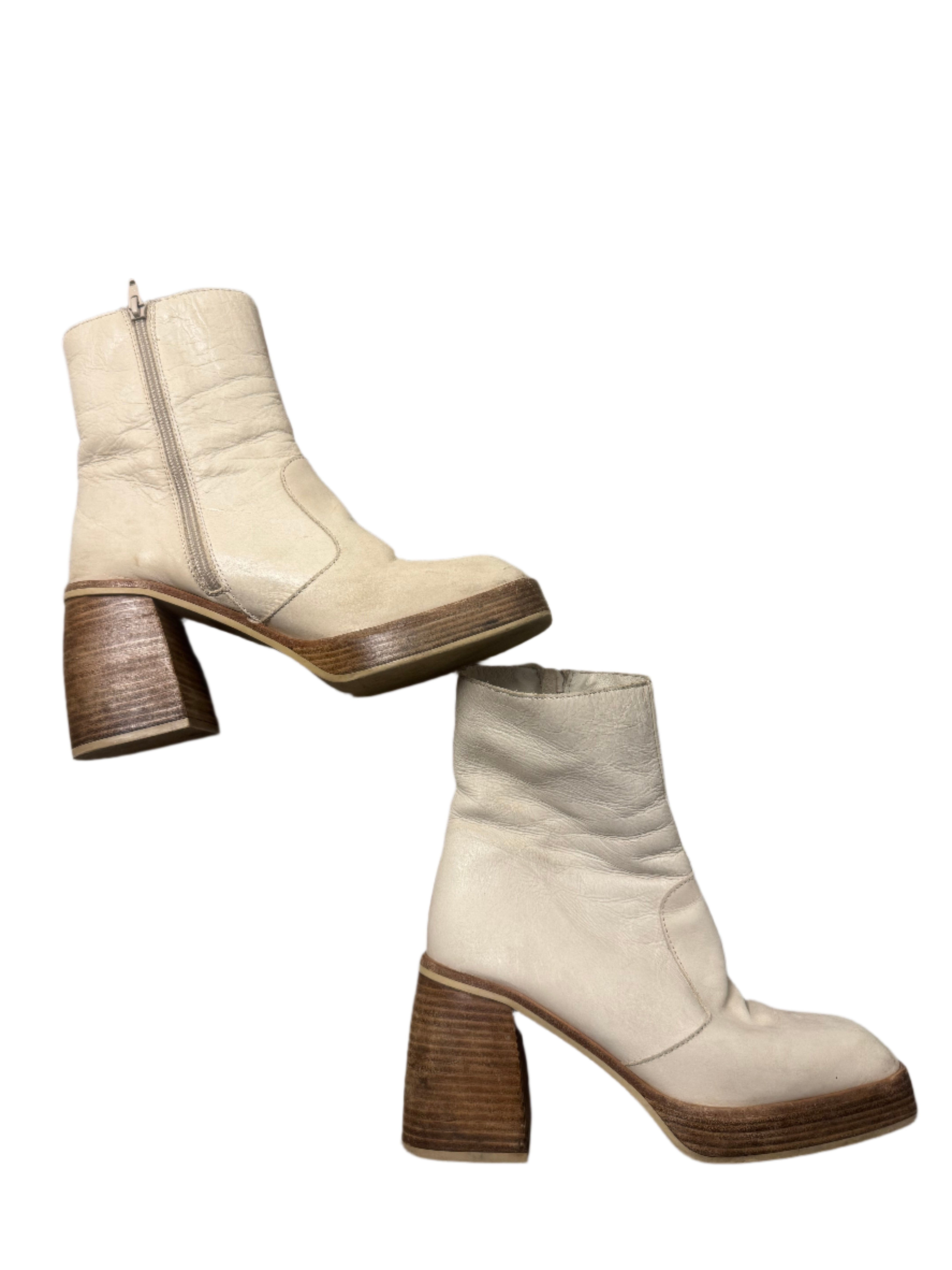 Cream Free people Chunky square toe boots, 40 (fits like 8.5 women’s)