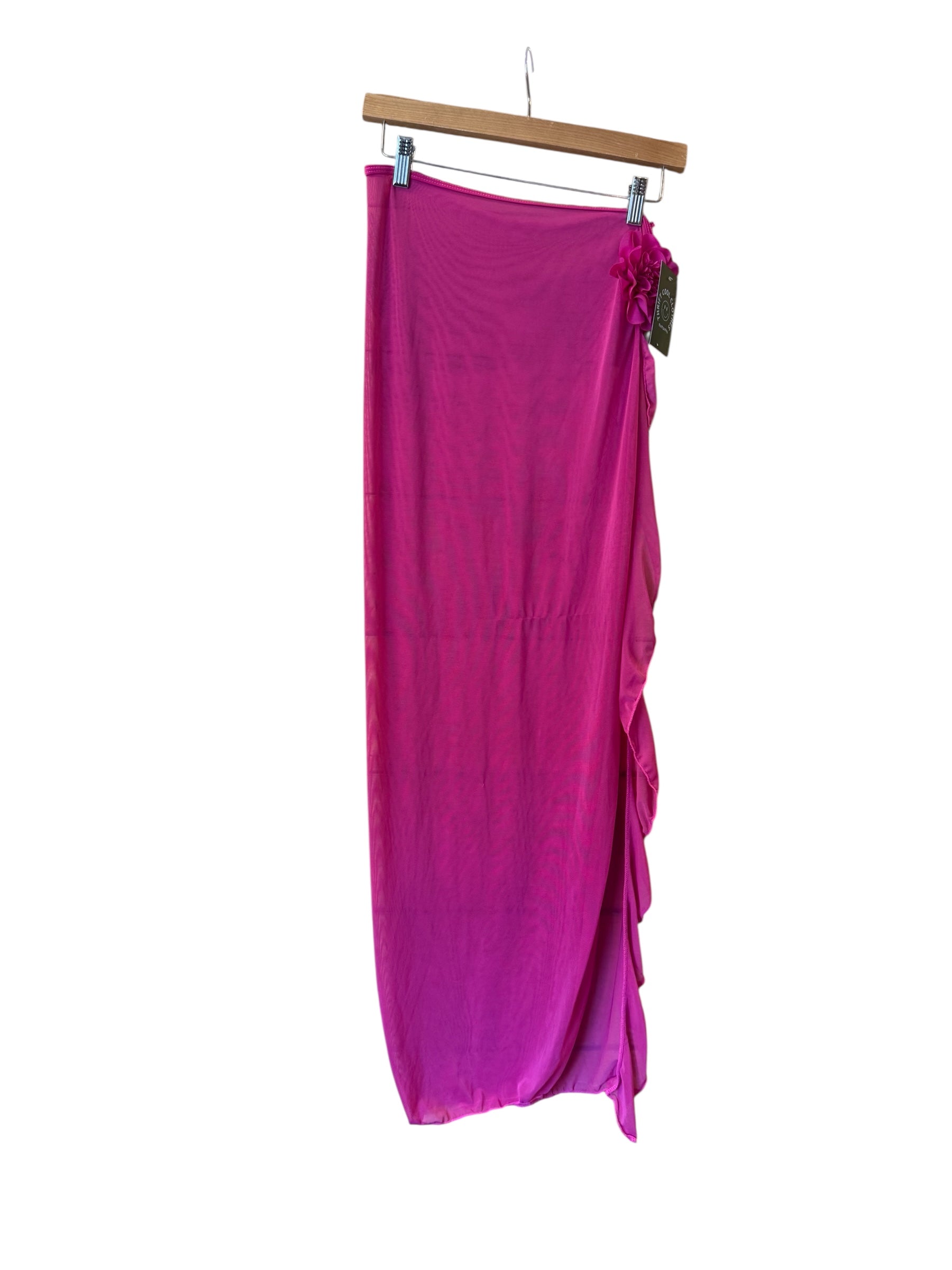 Fuchsia sheer  Mesh ruched long skirt, s