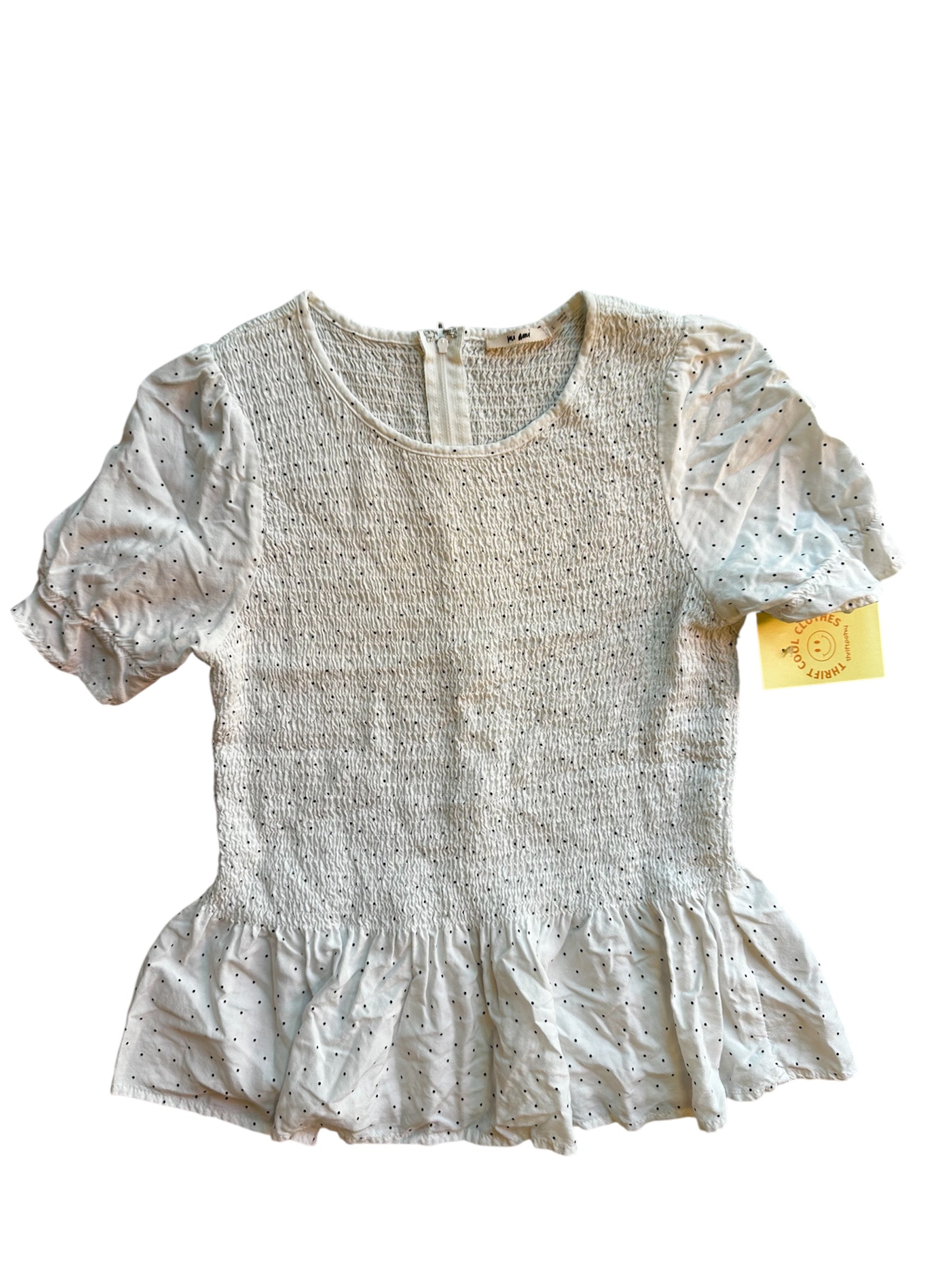 White mi ami smocked polka top, large