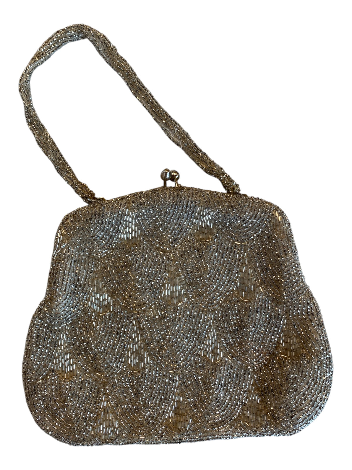 silver  vtg 80s beaded clasp bag