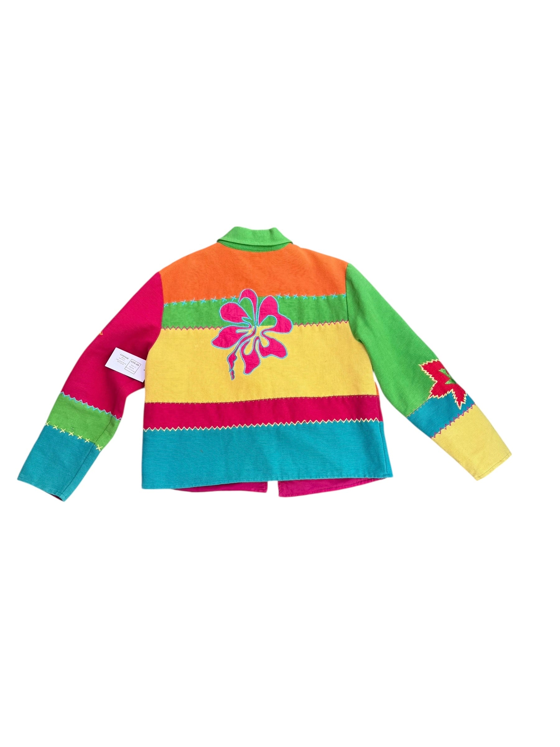 green orange red yellow allure color block floral light jacket, m