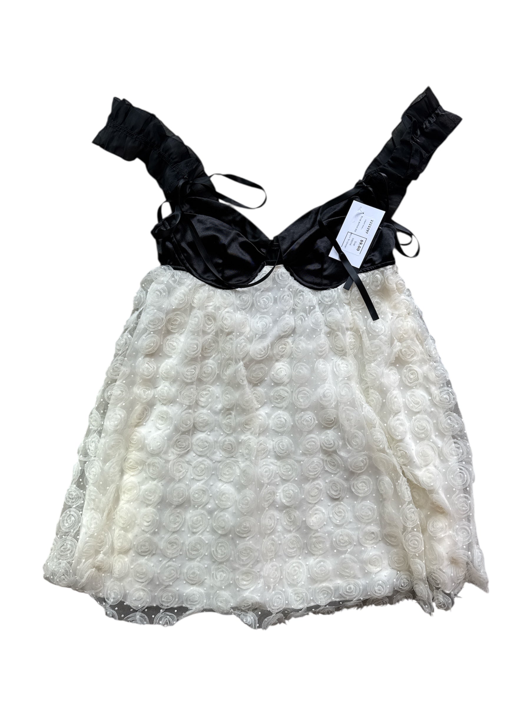 cream black  floral dotted slip