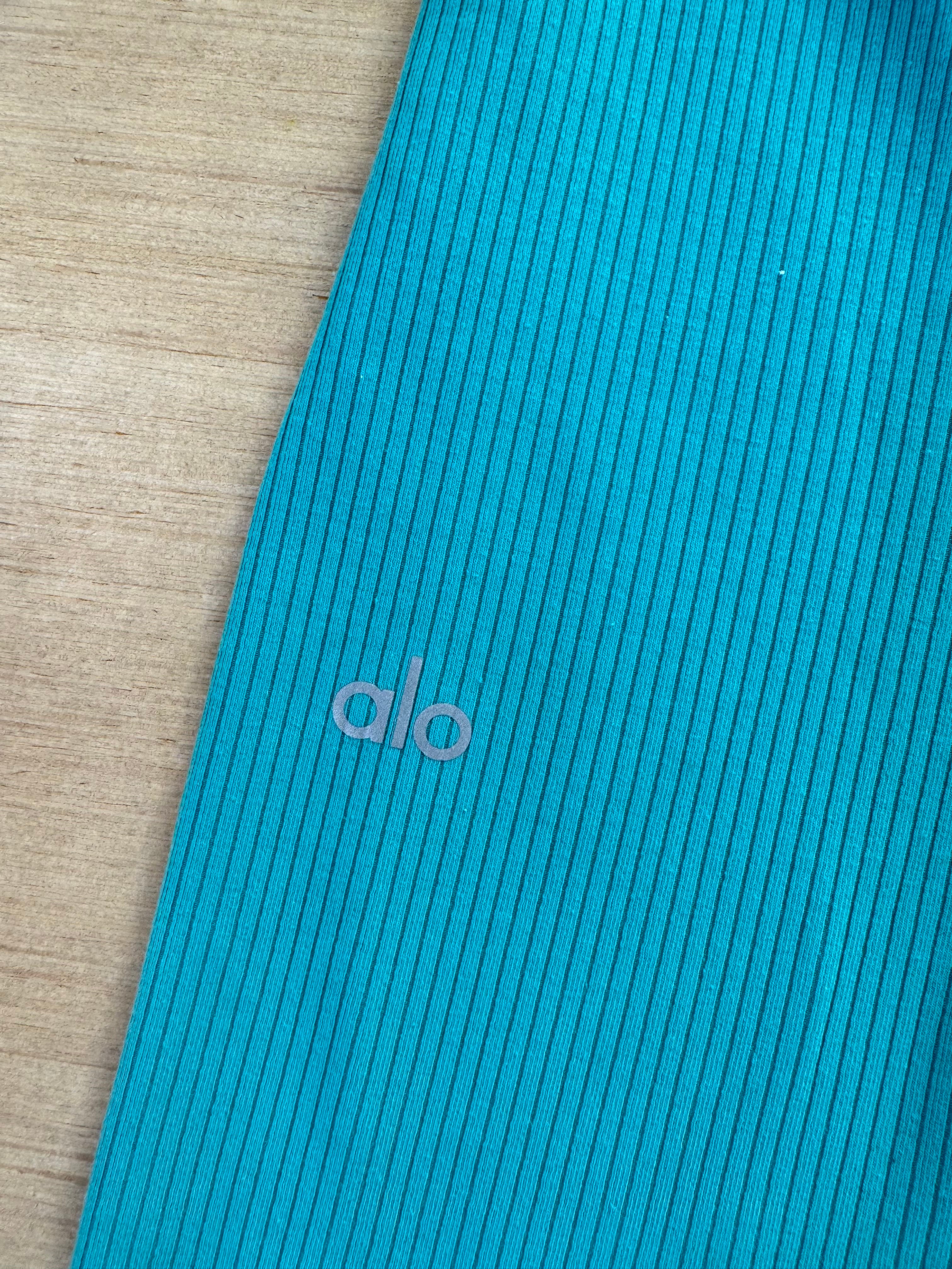 teal alo ribbed leggings, m