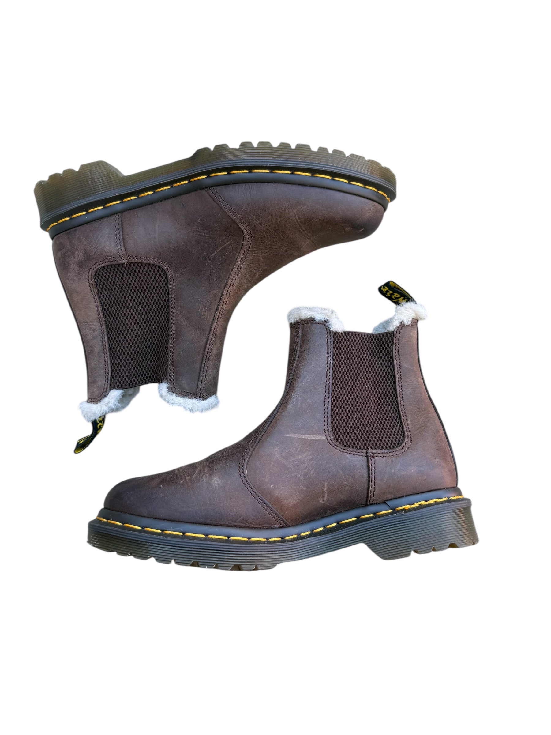 brown dr martens lined chelsea boots, women's 7