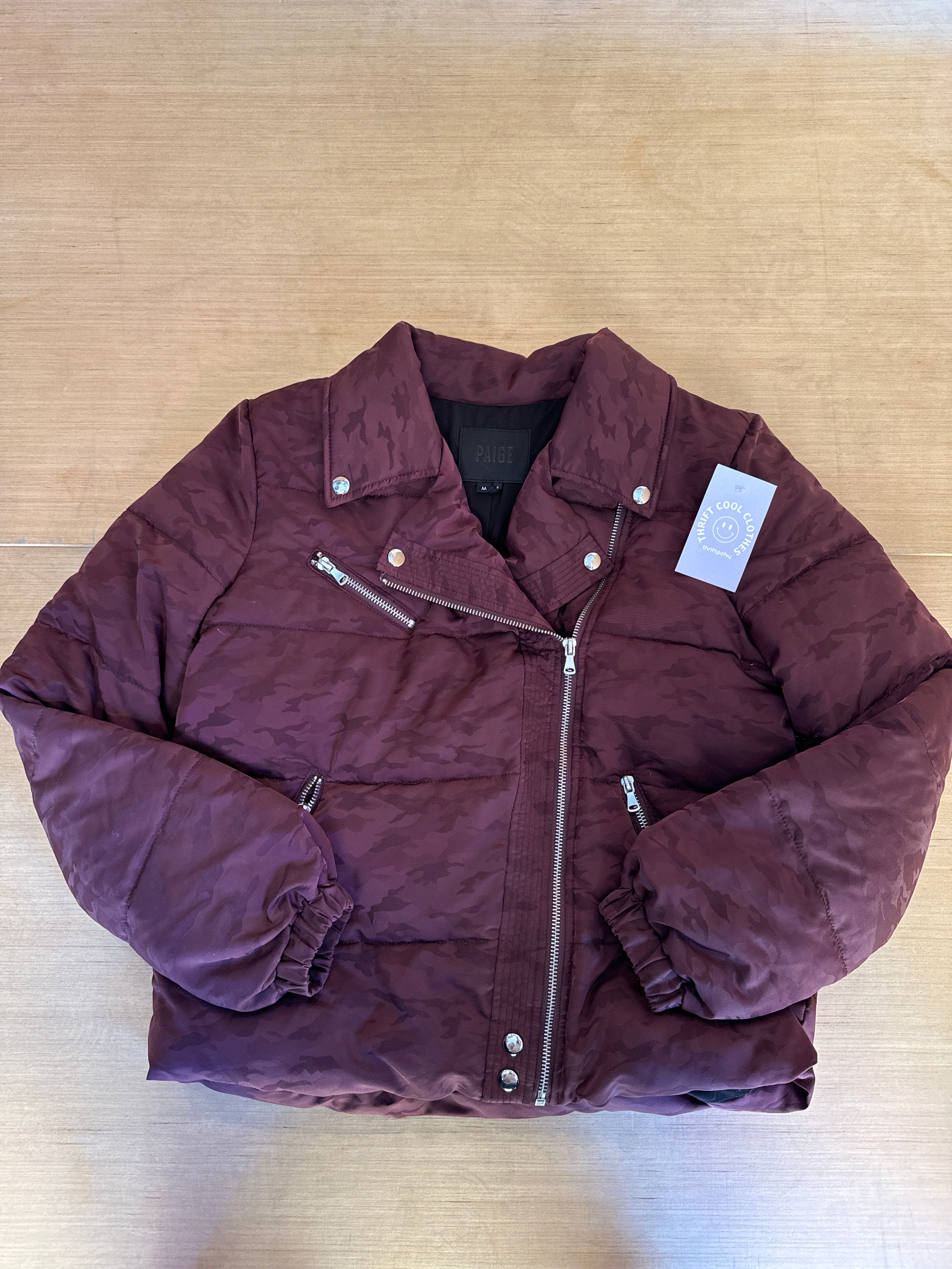 maroon paige camo puffy jacket, m