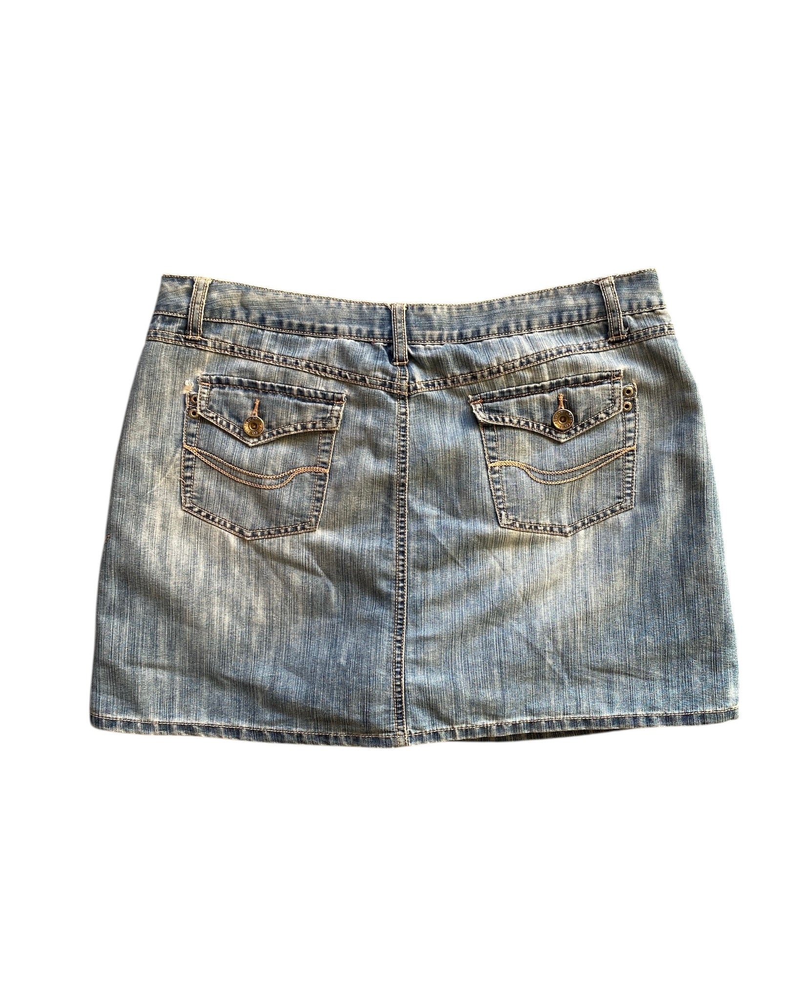 blue brown faded glory y2k denim mini skort w embroidery