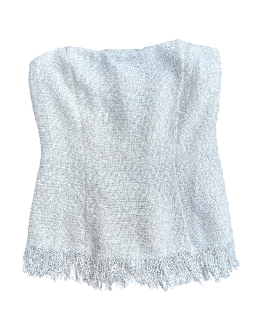 cream lumiere tweed strapless fringe, s