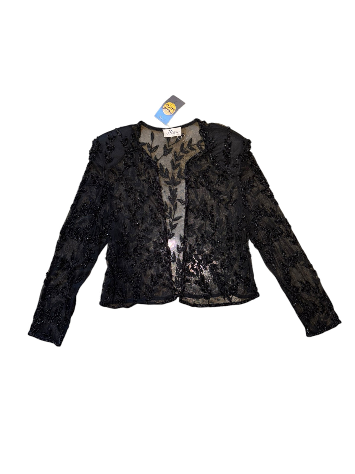 black Jkara vtg beaded jacket, m/l