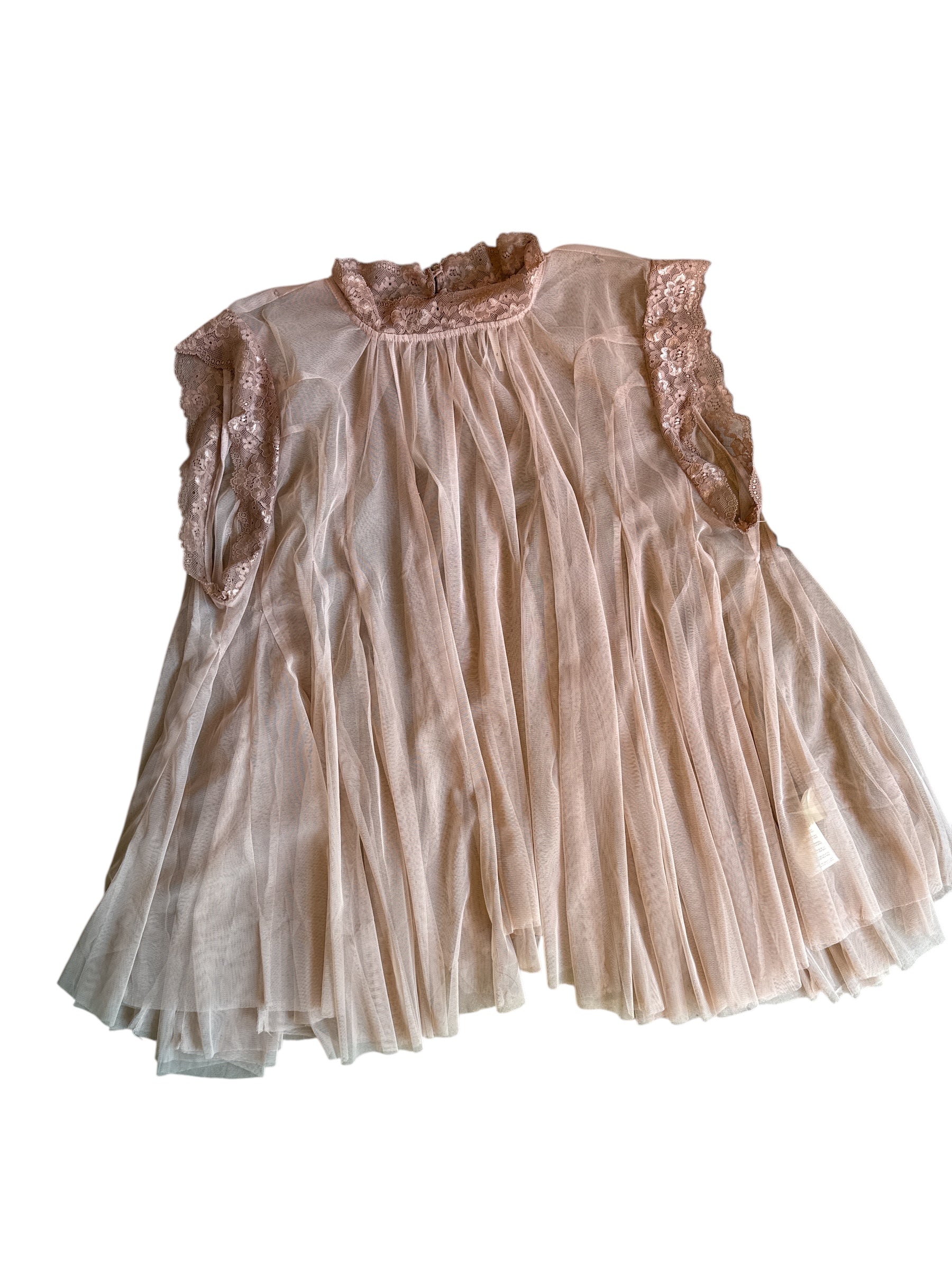 nude anthropologie mesh babydoll top, xl