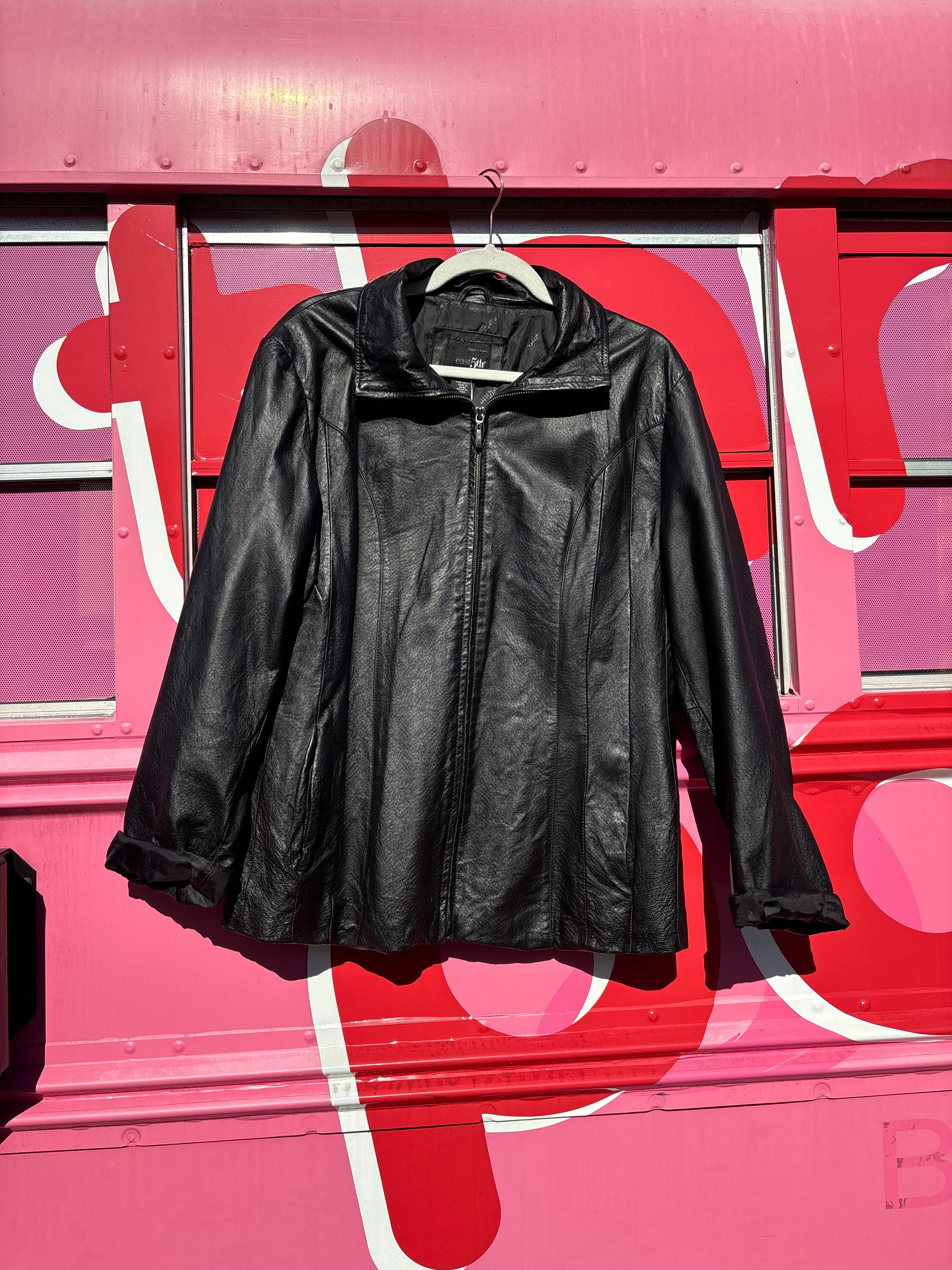 black east 5th leather zip up, xl