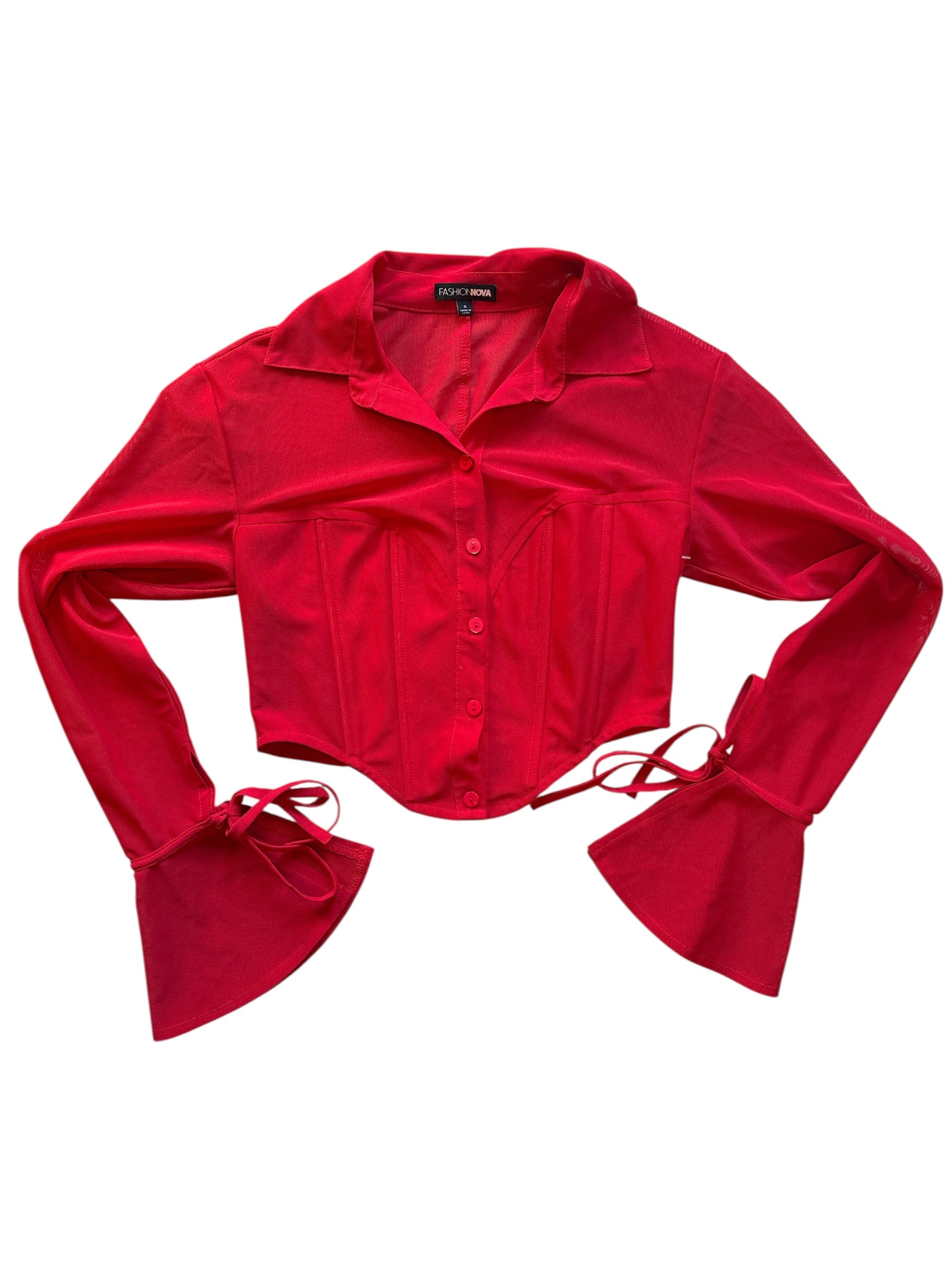 red fashionnova mesh button down top, s