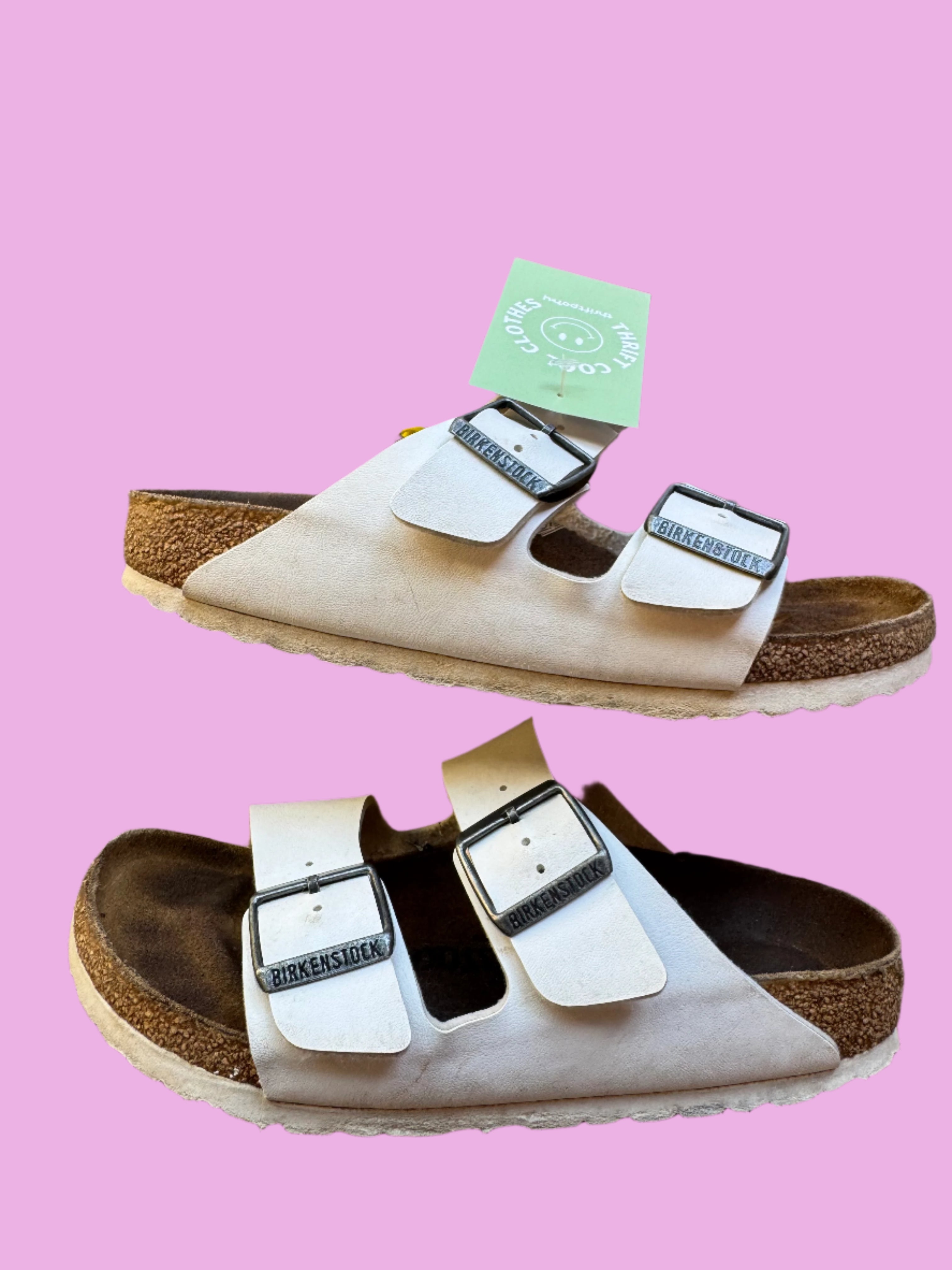 white birkenstock sandals, 37 (fits like women's 7)