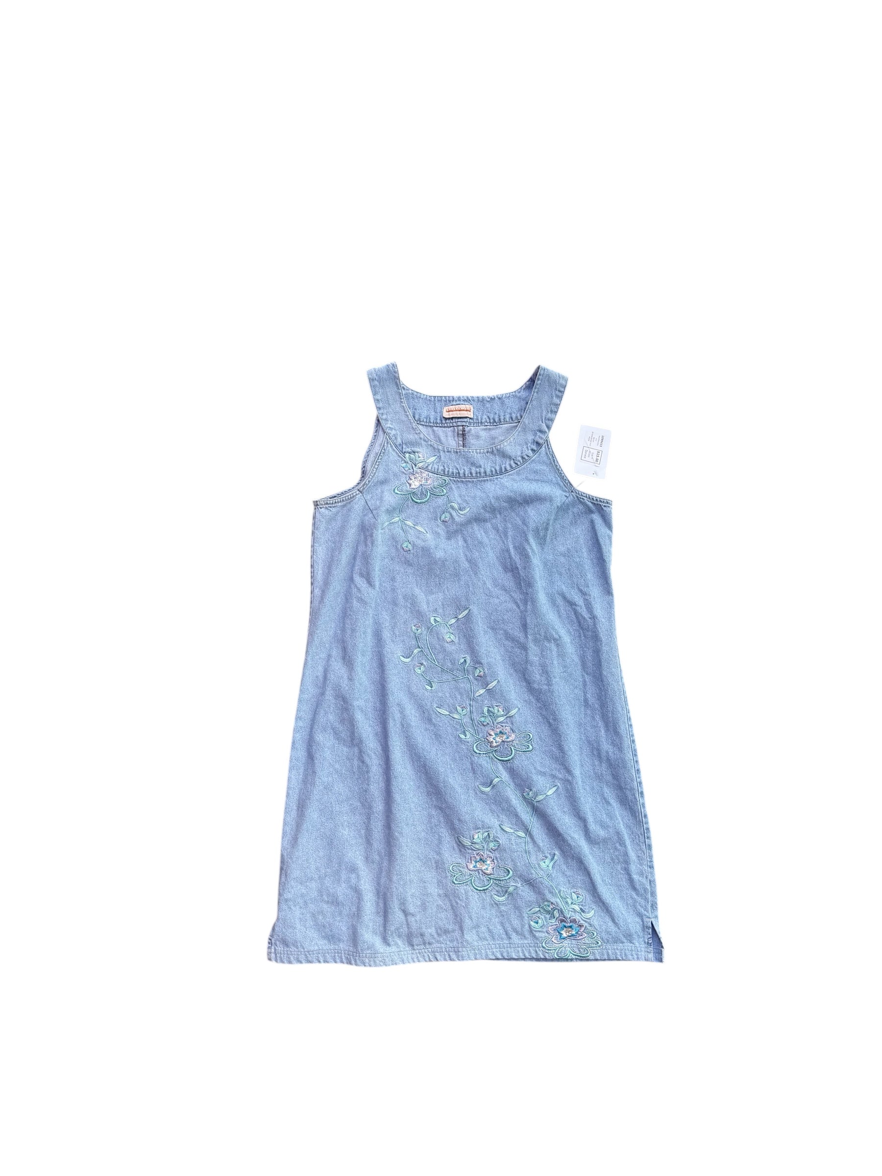 blue expressions denim embroidered mini dress, m