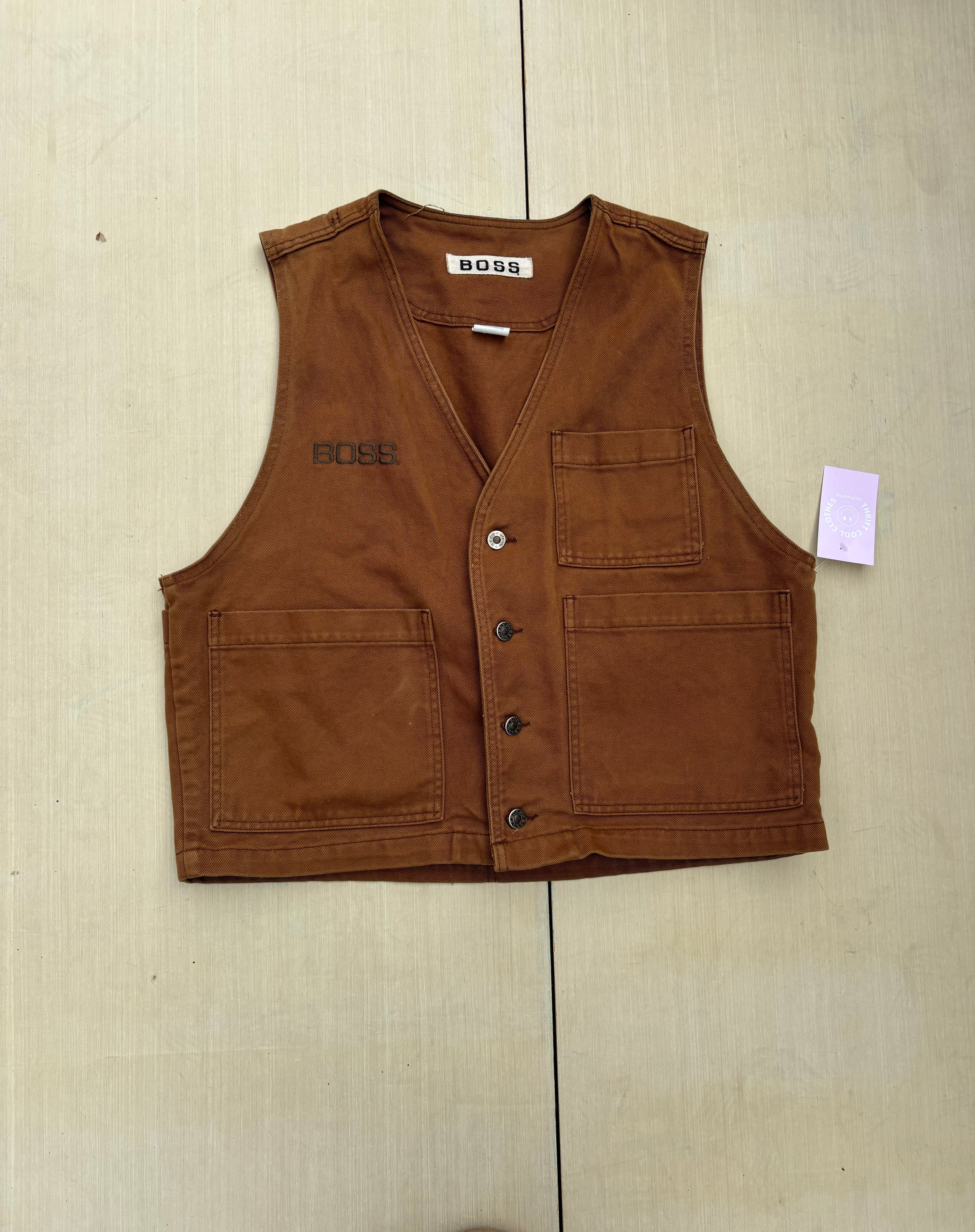 brown boss denim vest, L