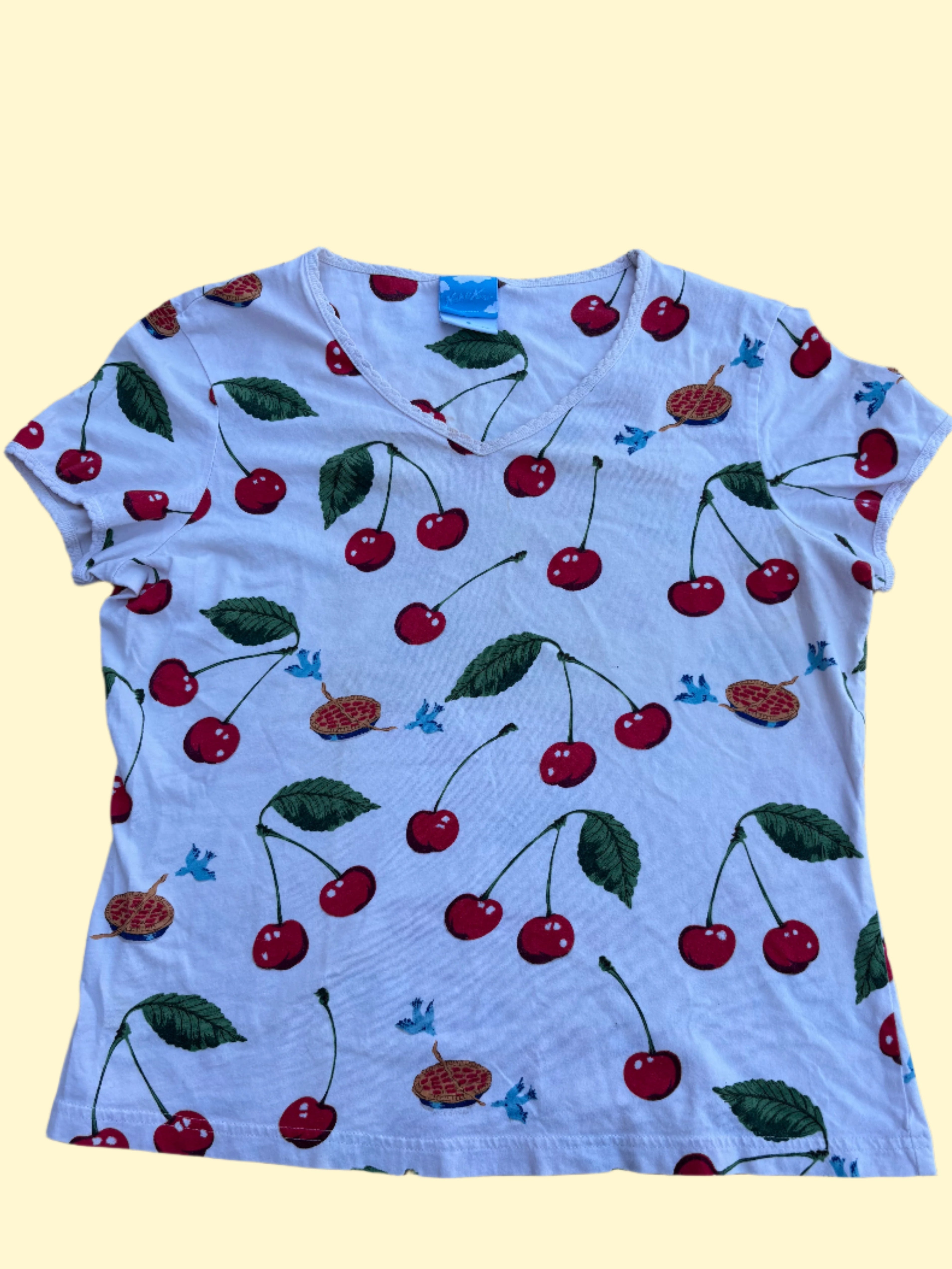 White red Nickis nana Cherry pie tee, S