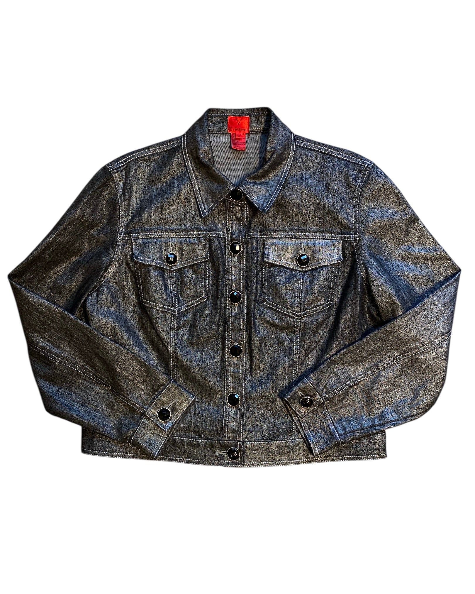 black silver cristina sparkly denim jacket, L