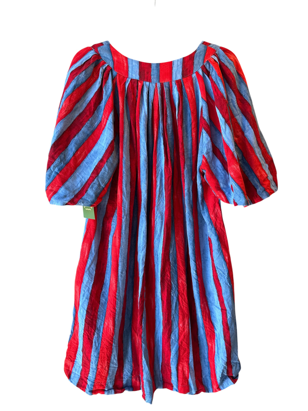 Blue Red Pomander Place Striped puff sleeve dress, M