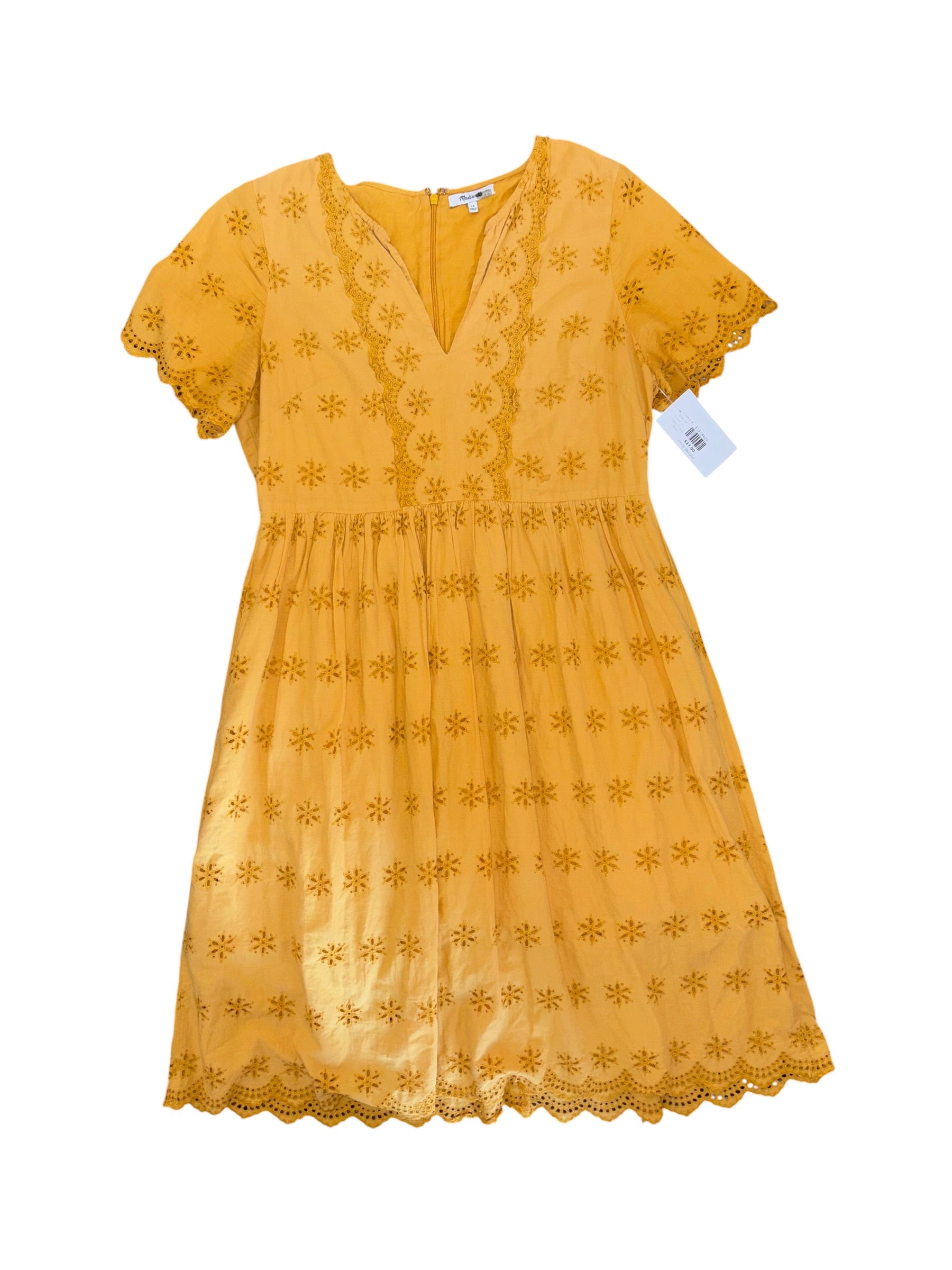 mustard yellow madewell eyelet ss midi dress, 14