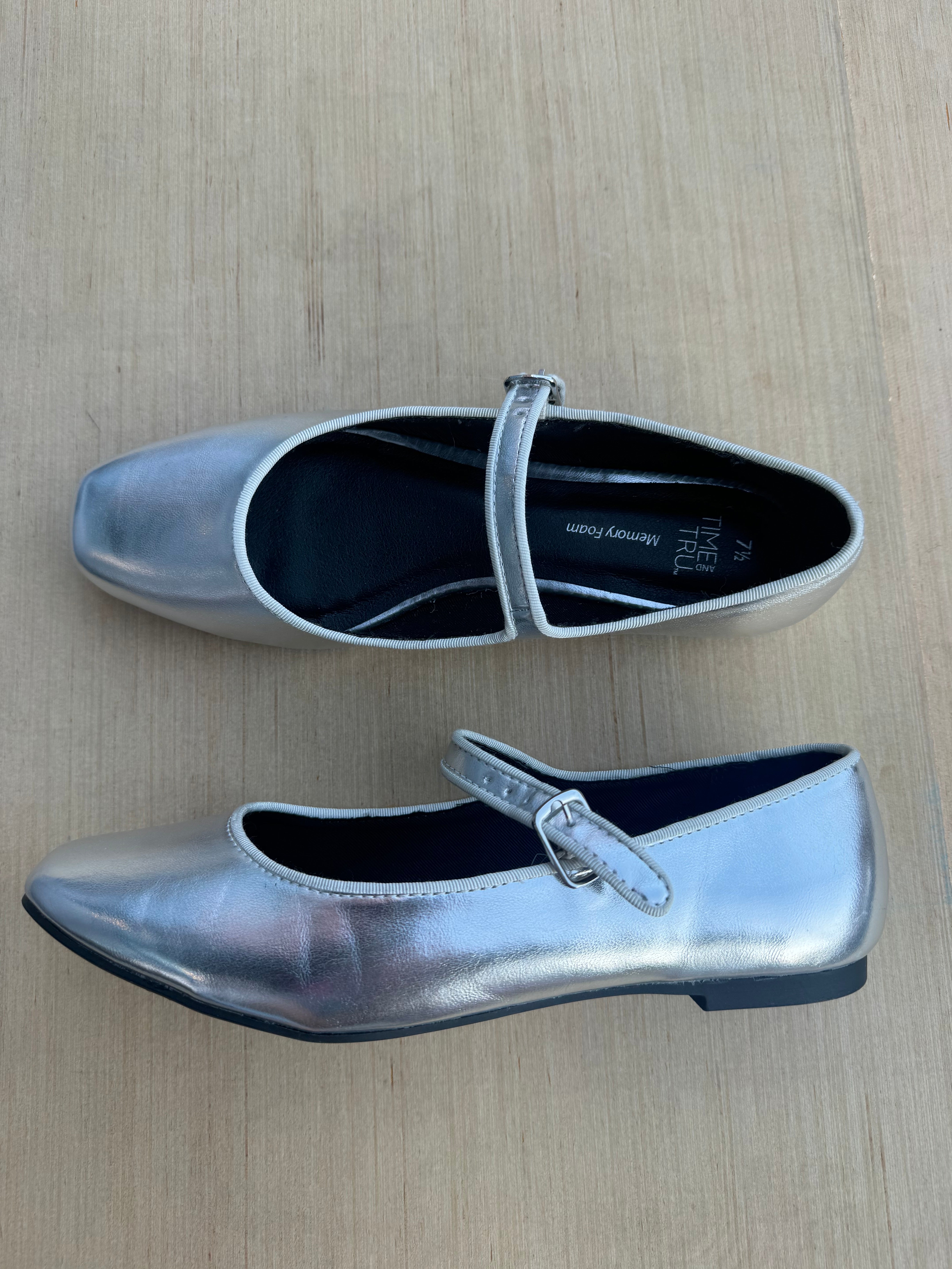 silver time & tru metallic ballet flats, 7.5