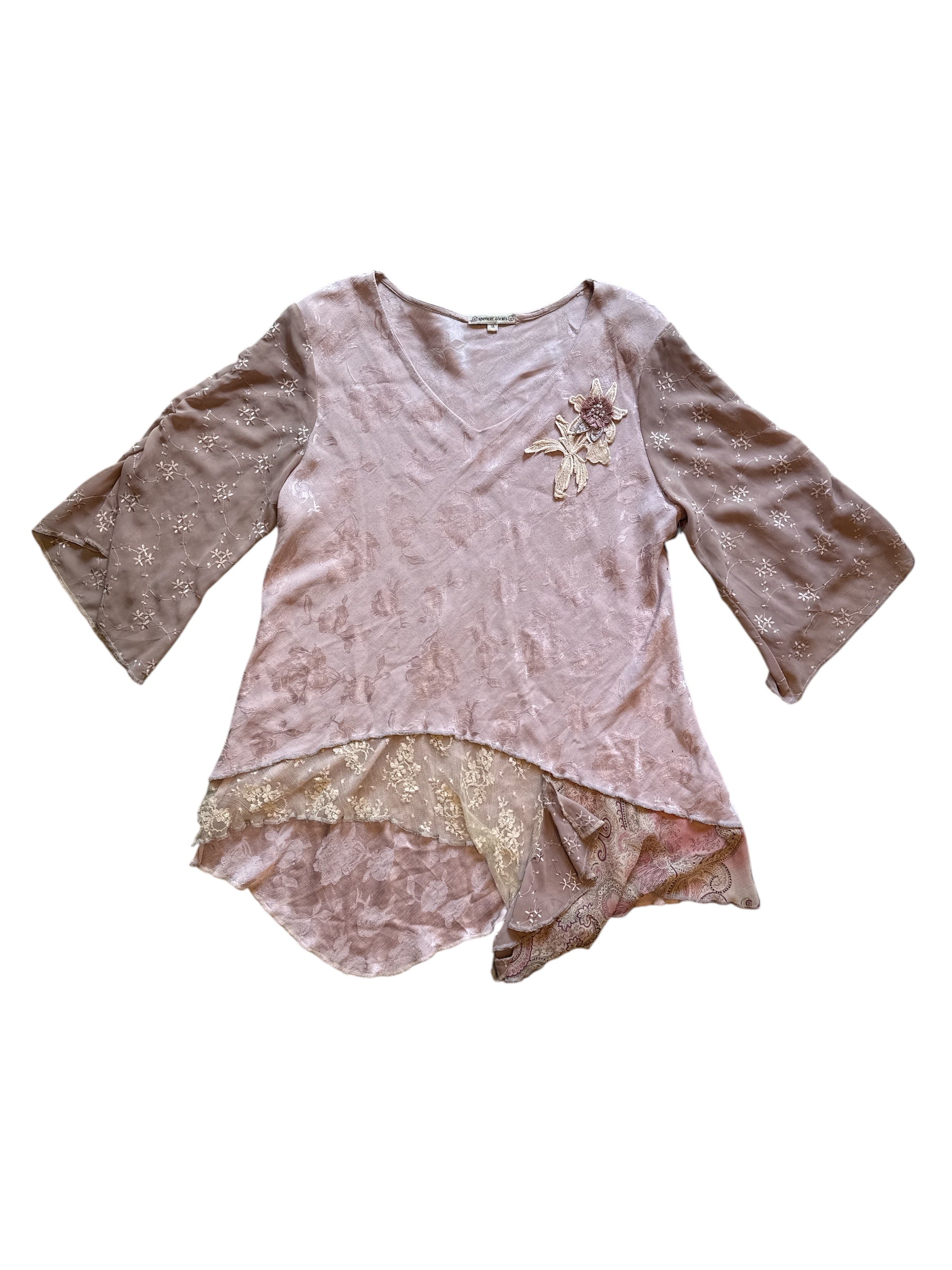 pink brown spencer alexis abstract 3d flower blouse, 1x